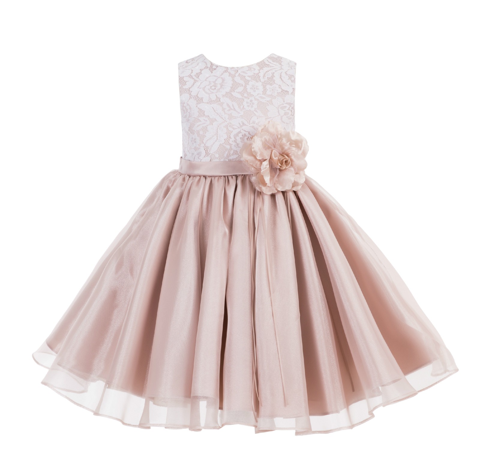 Blush Pink Lace Organza Flower Girl Dress 186F