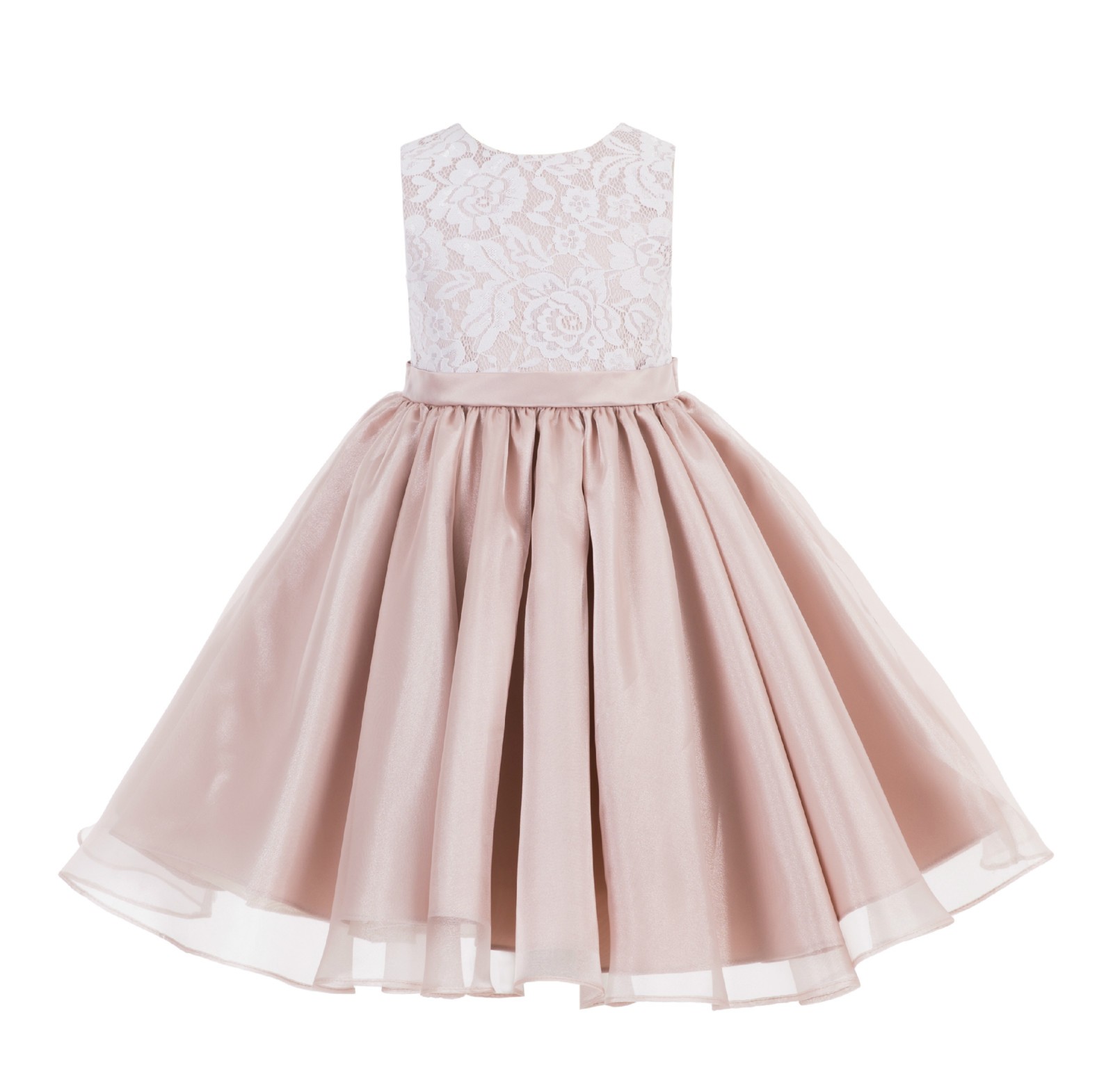 Blush Pink Lace Organza Flower Girl Dress 186