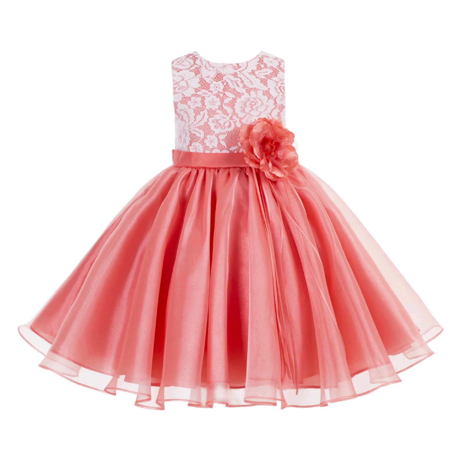 Coral Lace Organza Flower Girl Dress 186F
