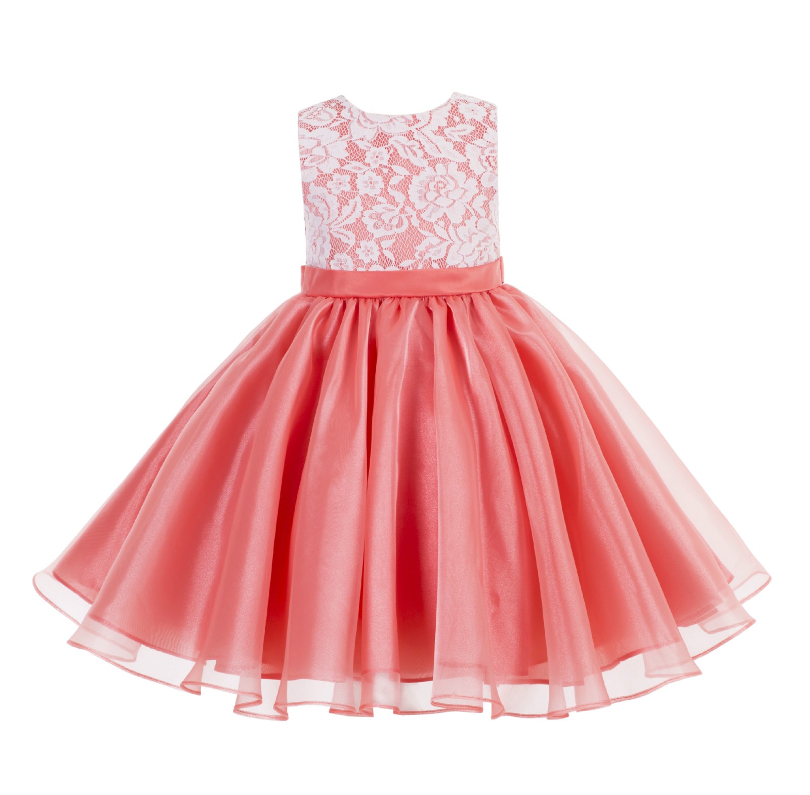Coral Lace Organza Flower Girl Dress 186
