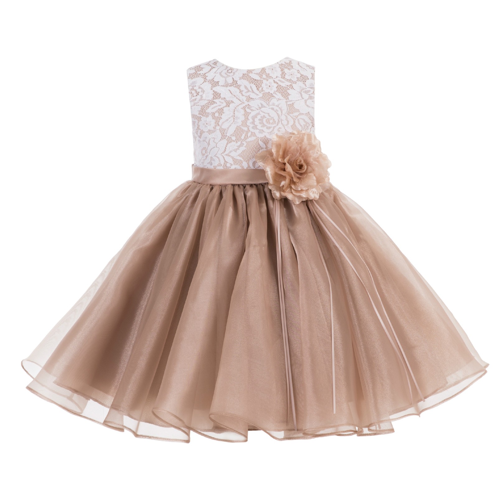 Rose Gold Lace Organza Flower Girl Dress 186F