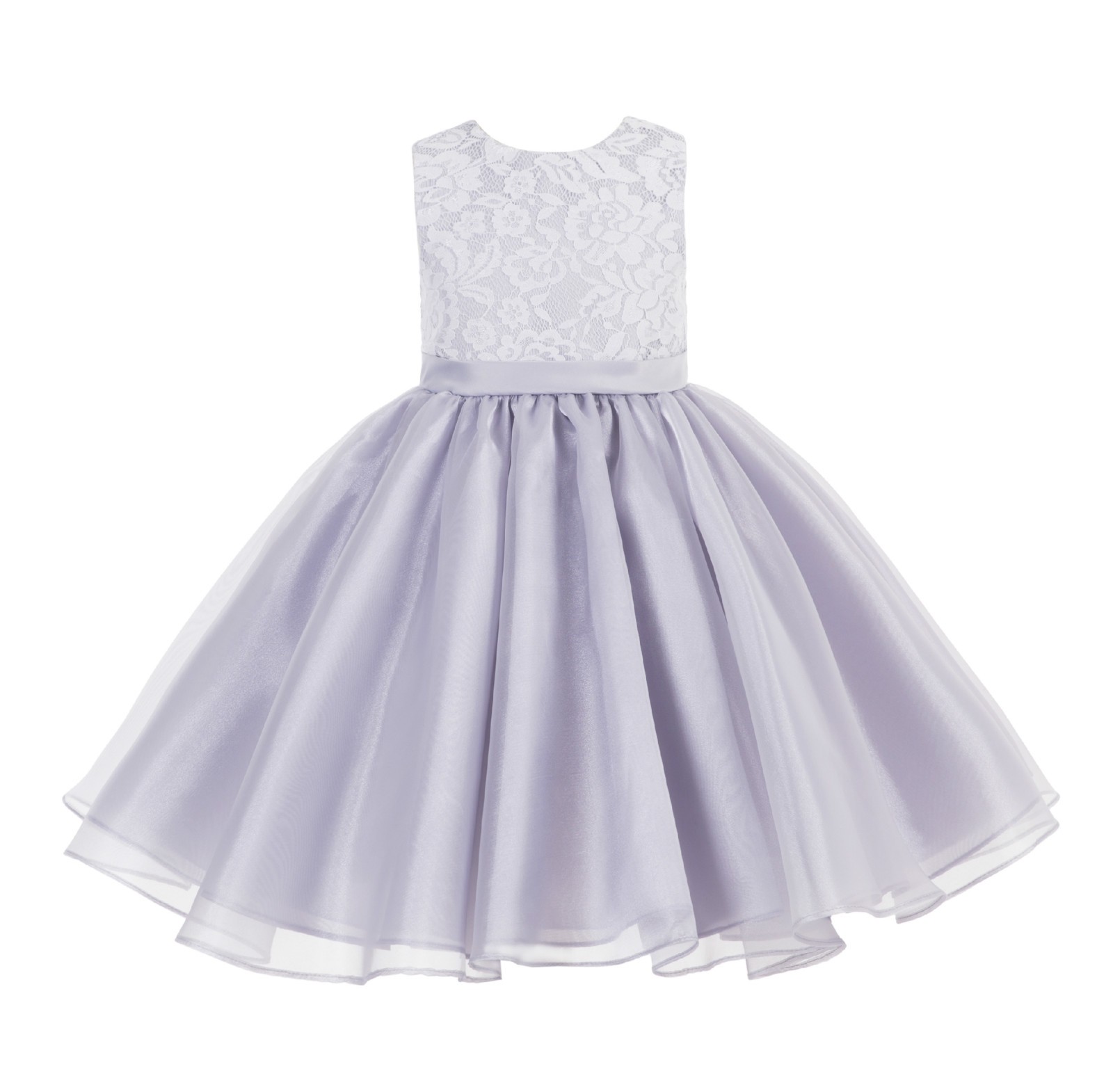 Silver Lace Organza Flower Girl Dress 186