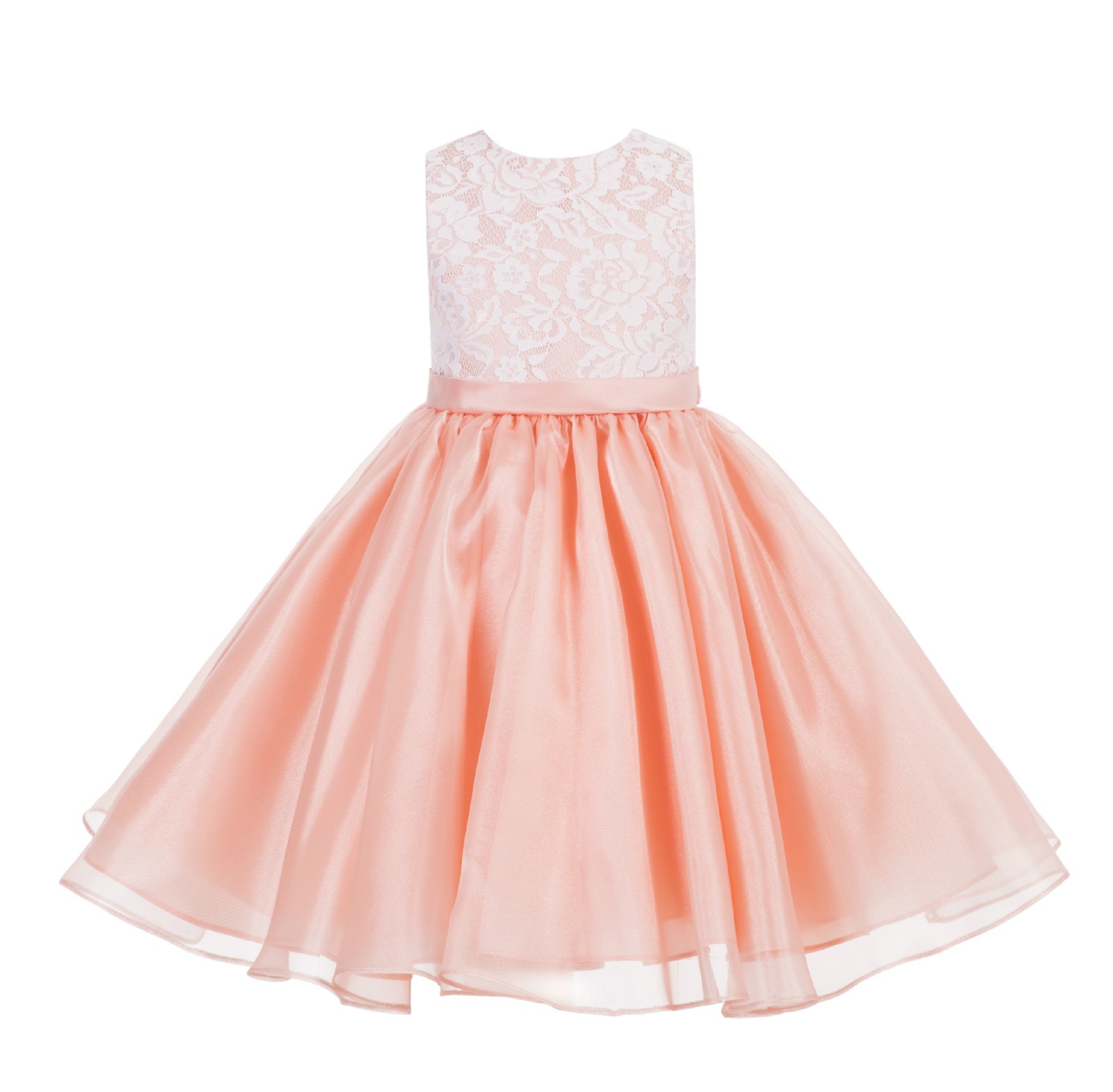 Peach Lace Organza Flower Girl Dress 186
