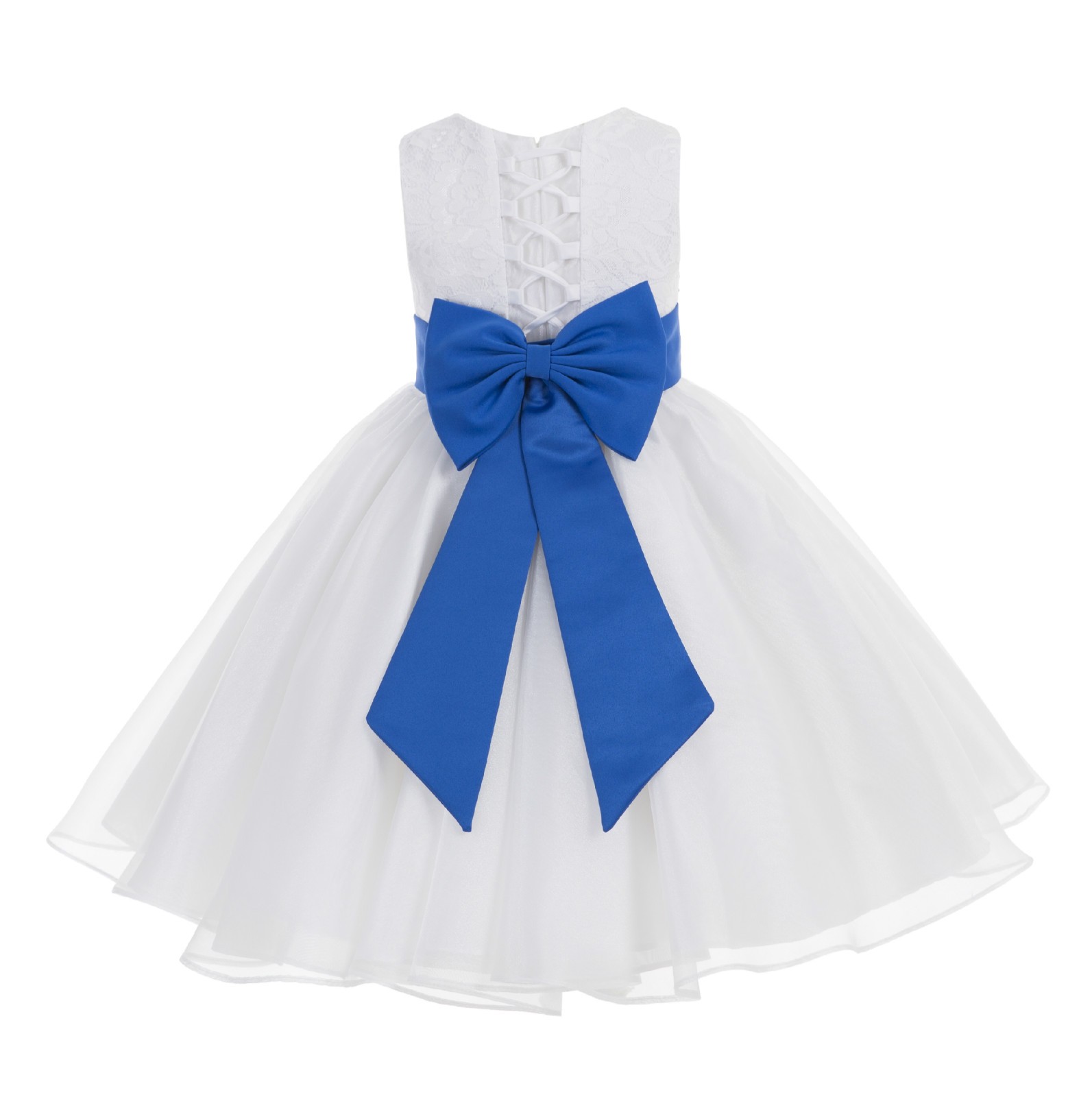 White / Royal Blue Lace Organza Flower Girl Dress 186T