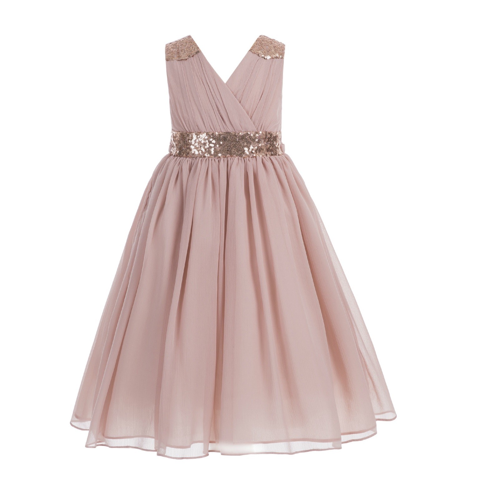 Blush Pink Sequins Chiffon Flower Girl Dress 187