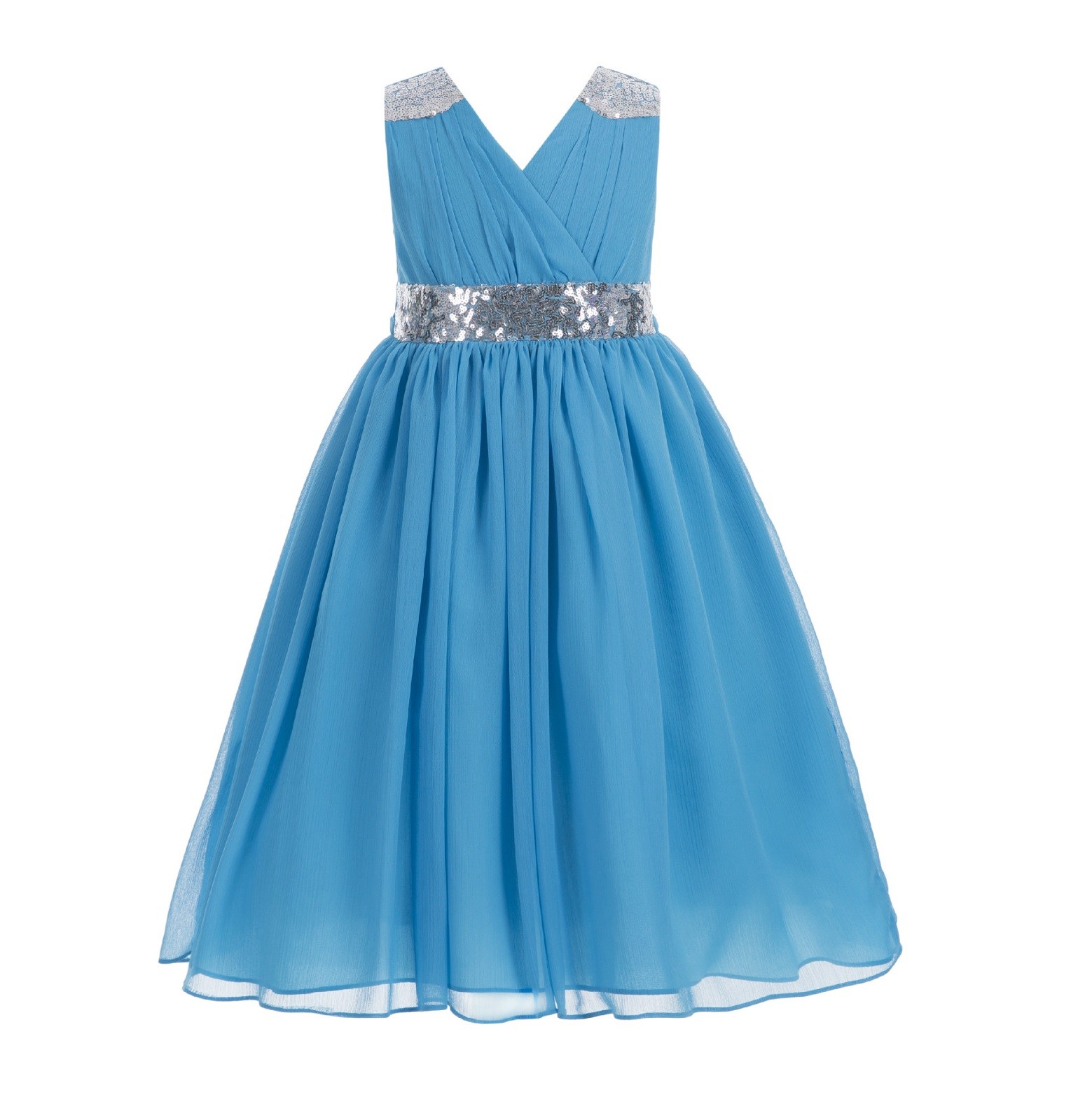 Turquoise Sequins Chiffon Flower Girl Dress 187
