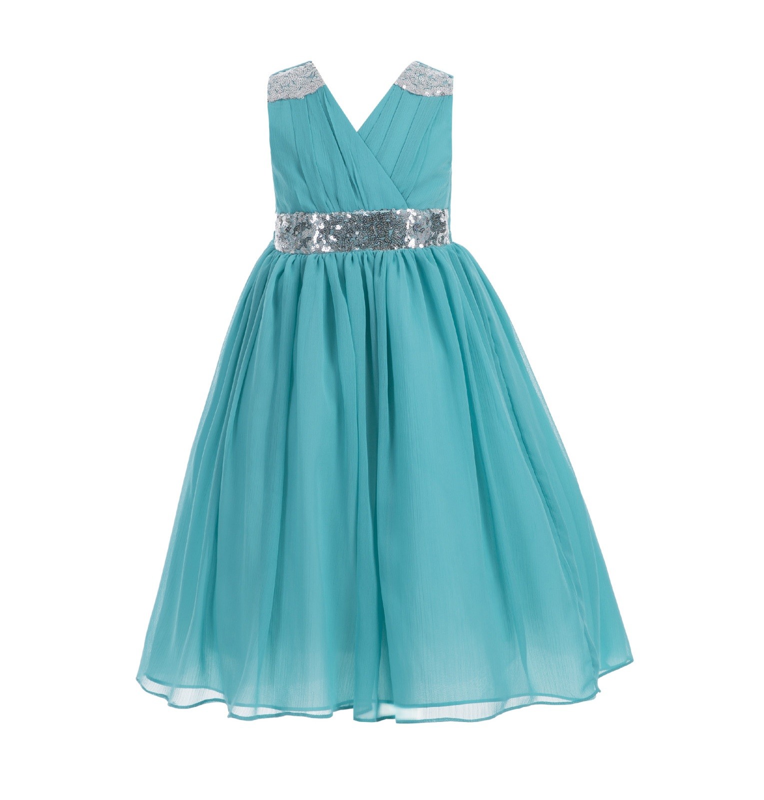 Tiffany Blue Sequins Chiffon Flower Girl Dress 187