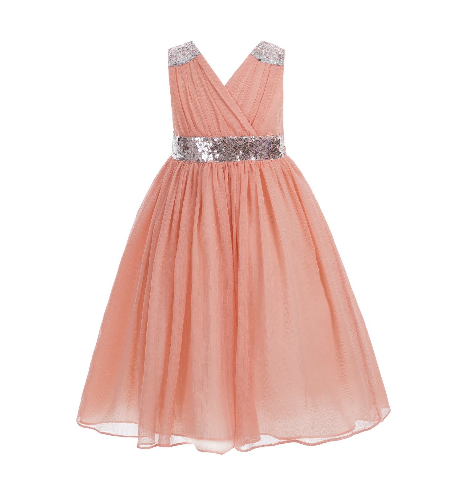 Peach Sequins Chiffon Flower Girl Dress 187