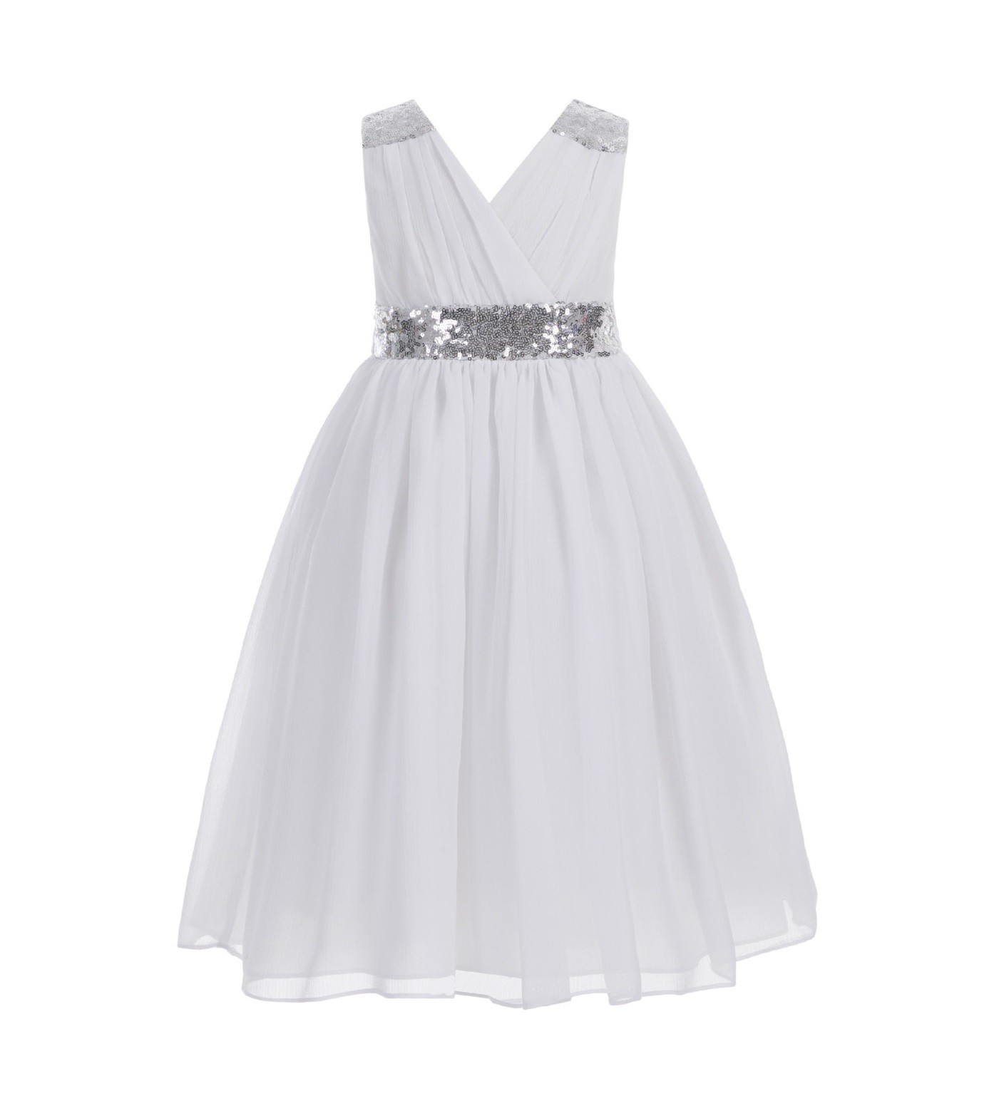 White Sequins Chiffon Flower Girl Dress 187
