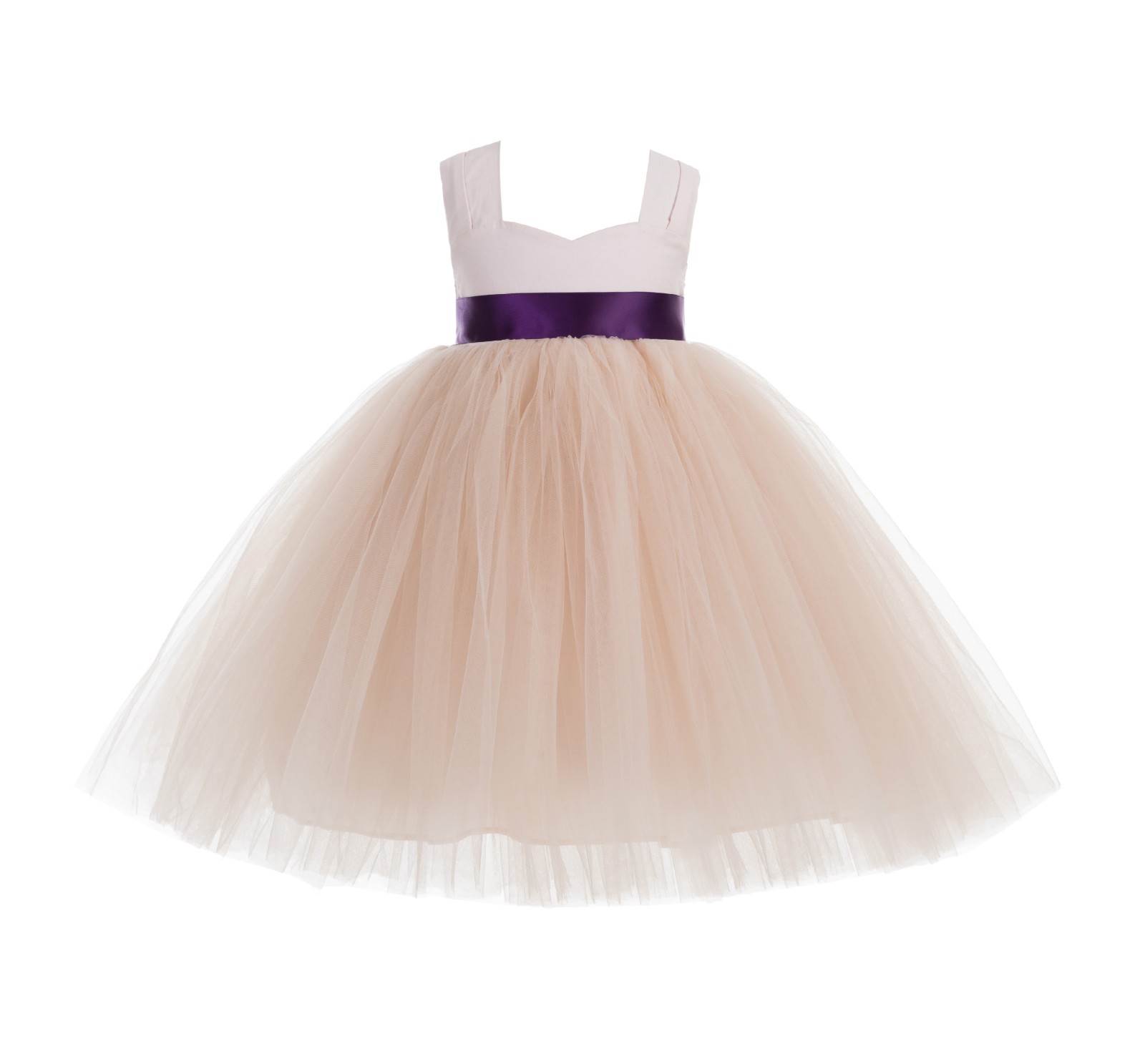 Blush Pink / Purple Sweetheart Neck Cotton Top Tutu Flower Girl Dress 171