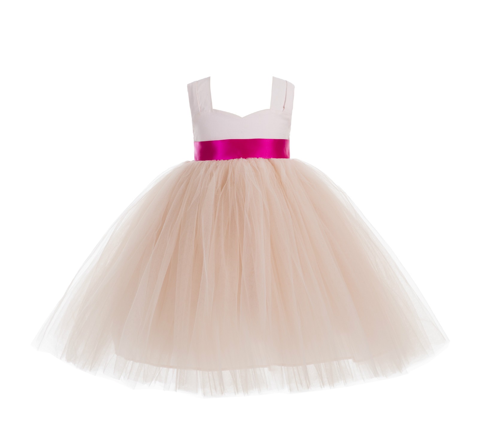 Blush Pink /  Fuchsia Sweetheart Neck Cotton Top Tutu Flower Girl Dress 171