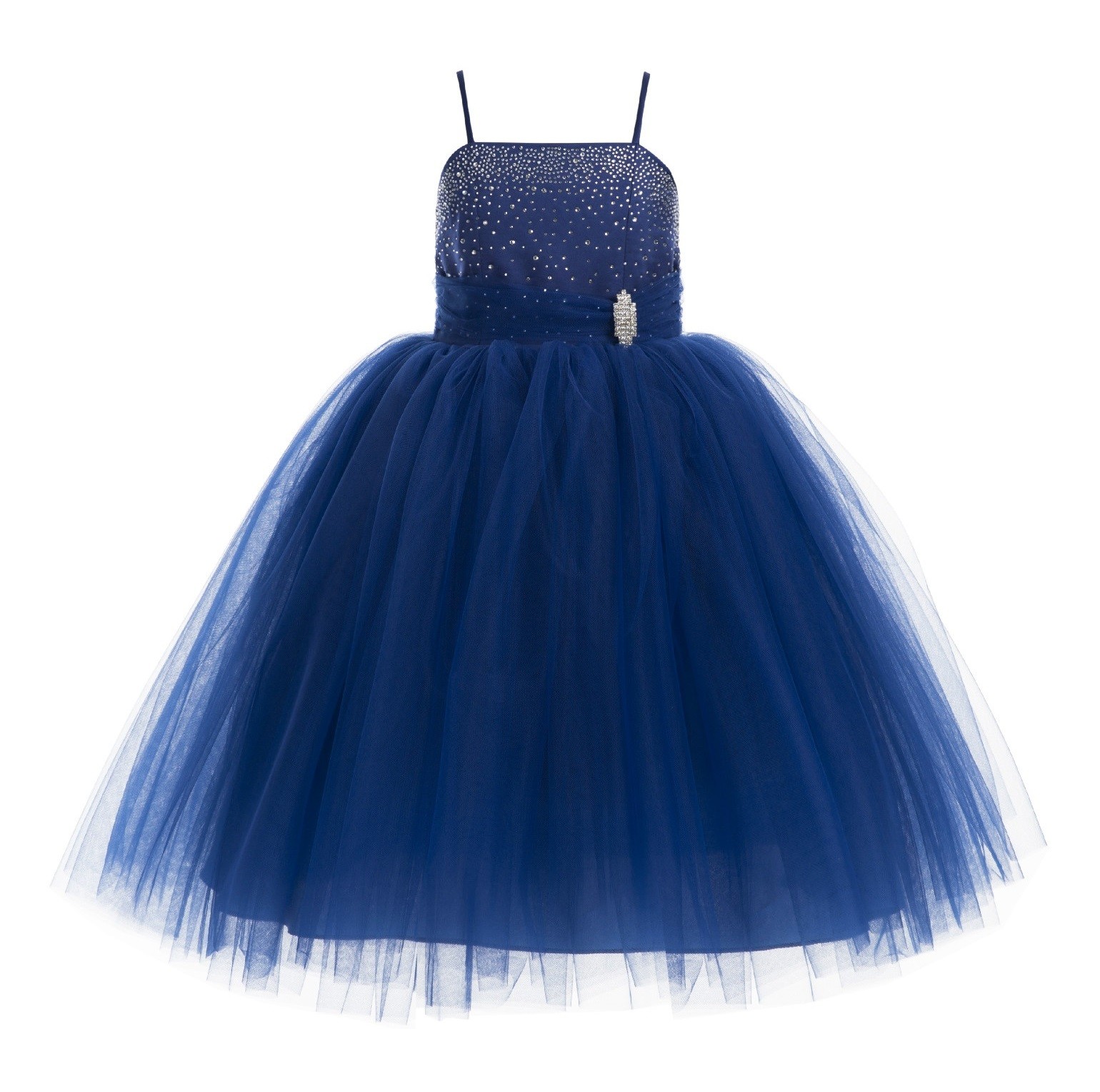 Navy Blue Tulle Rhinestone Tulle Dress Flower Girl 189