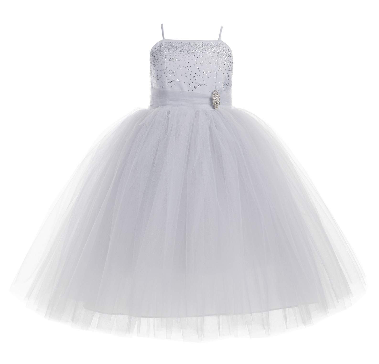 Silver Tulle Rhinestone Tulle Dress Flower Girl Ball Gown 189