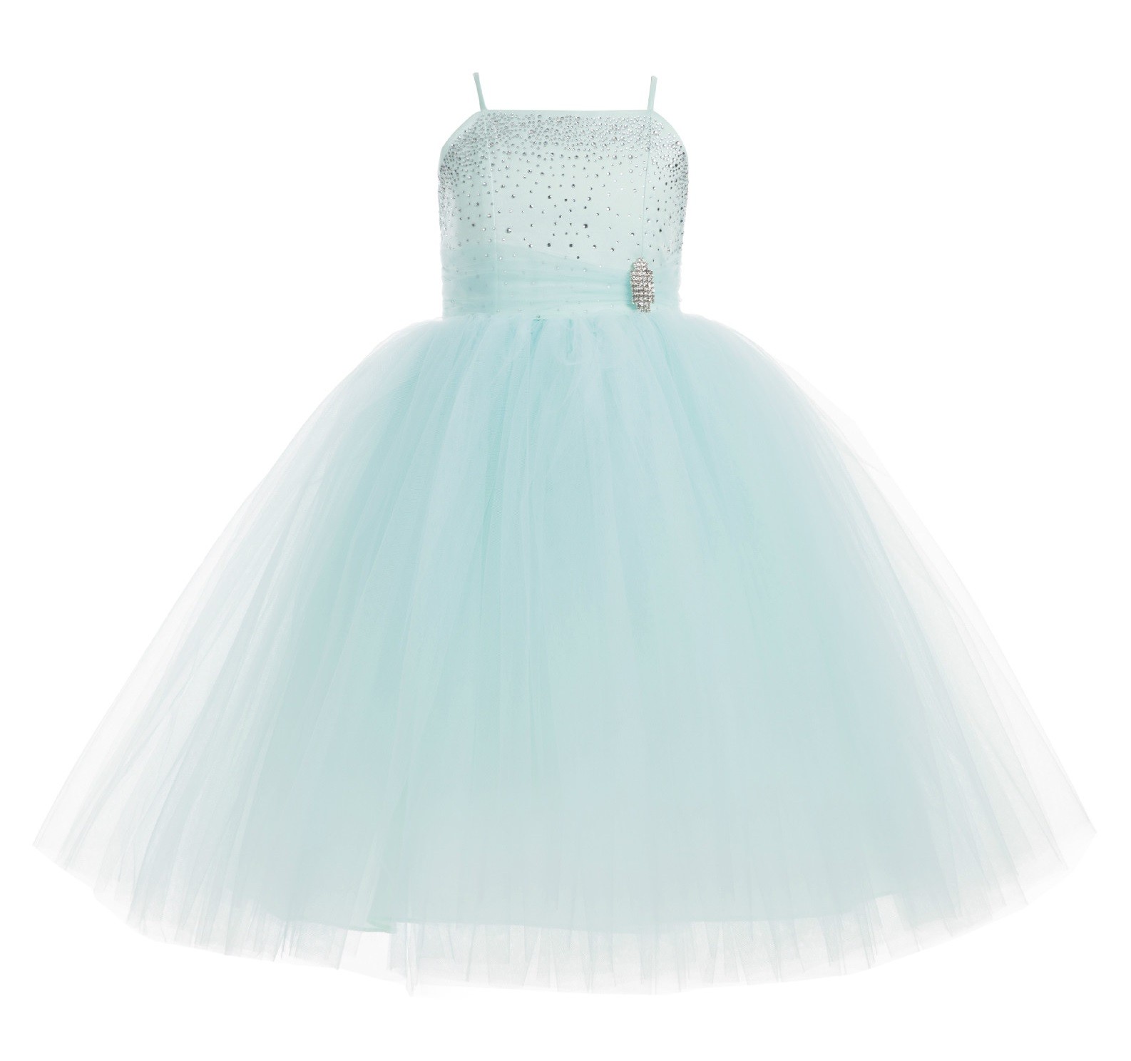 Mint Tulle Rhinestone Tulle Dress Flower Girl Ball Gown 189