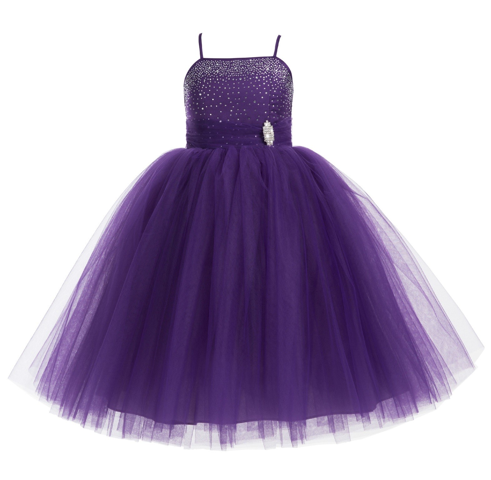 Purple Tulle Rhinestone Tulle Dress Flower Girl 189