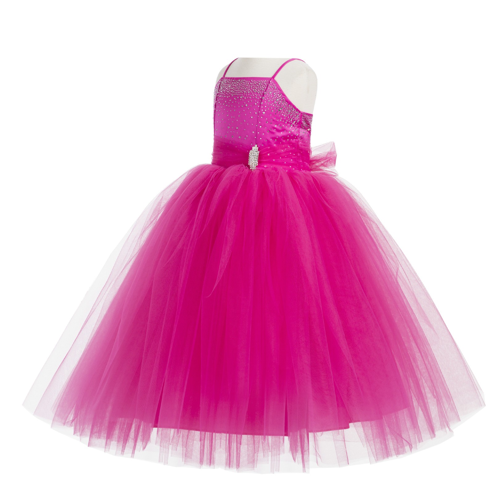 Fuchsia Pink Tulle Rhinestone Tulle Dress Flower Girl 189