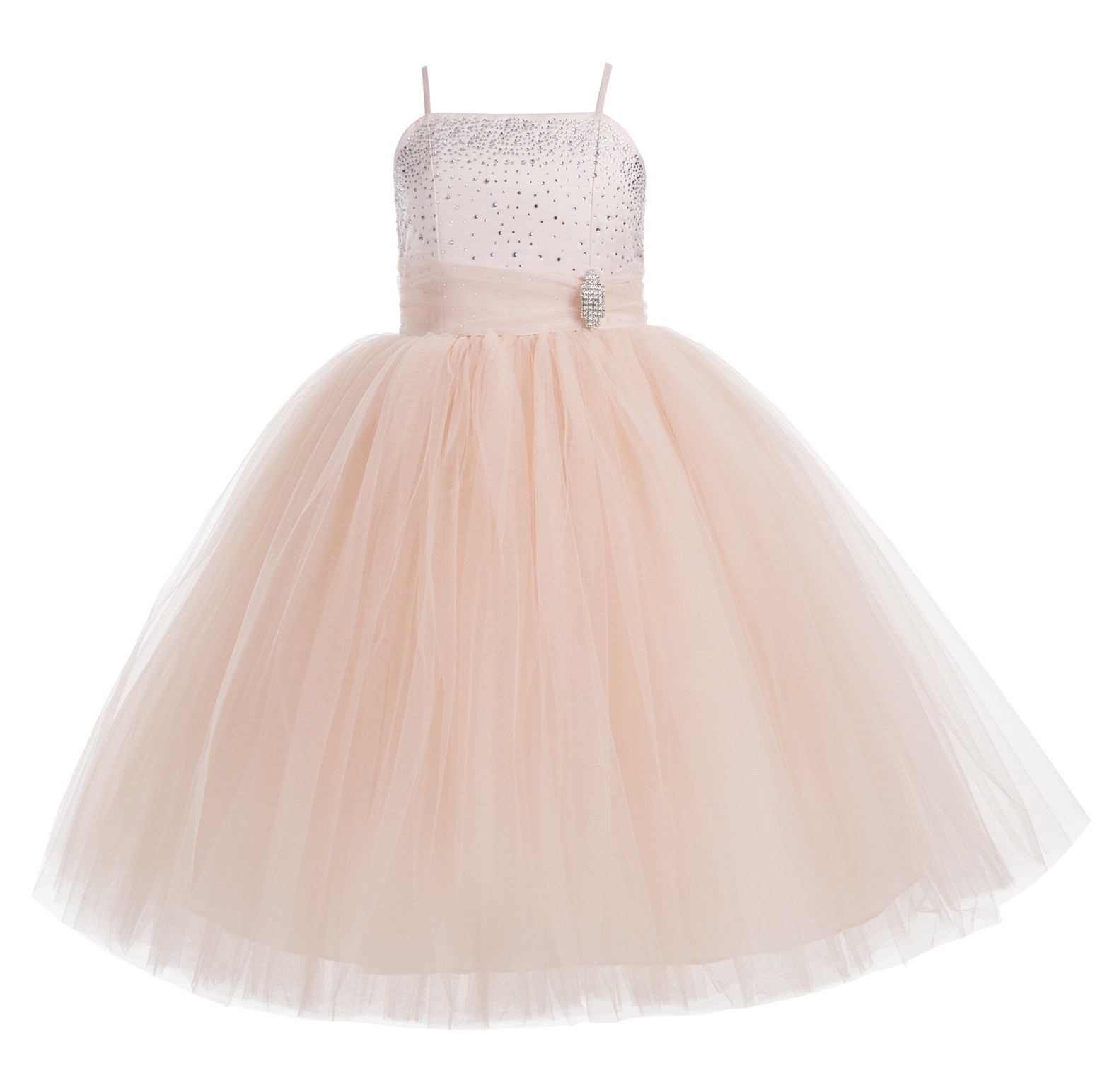 Blush Pink Tulle Rhinestone Tulle Dress Flower Girl 189