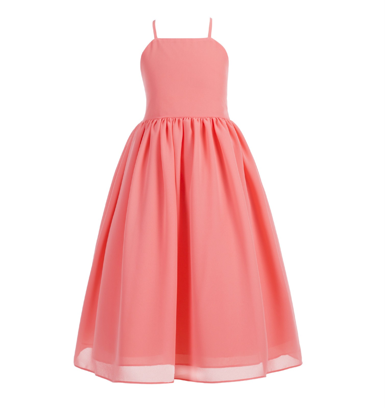Coral Criss Cross Chiffon Flower Girl Dress Summer Dresses 191