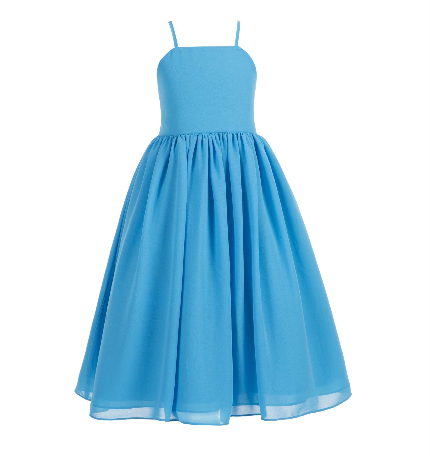 Turquoise Blue Criss Cross Chiffon Flower Girl Dress Summer Dresses 191