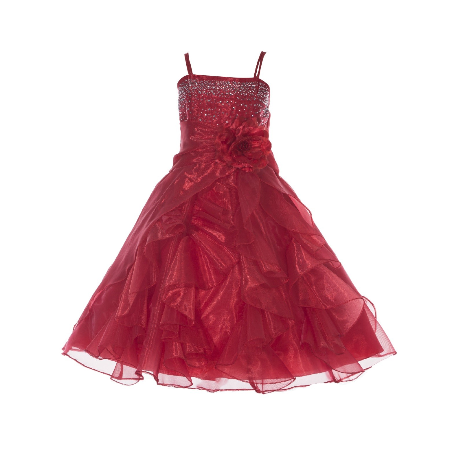 Red Shimmering Organza Rhinestones Flower Girl Dress Occasions J120