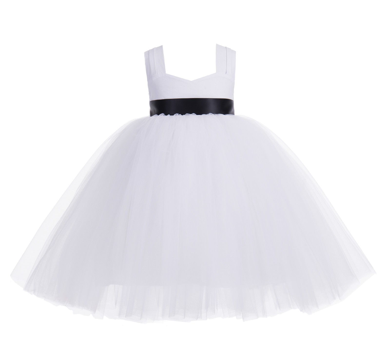 White / Black Sweetheart Neck Cotton Top Tutu Flower Girl Dress 171R