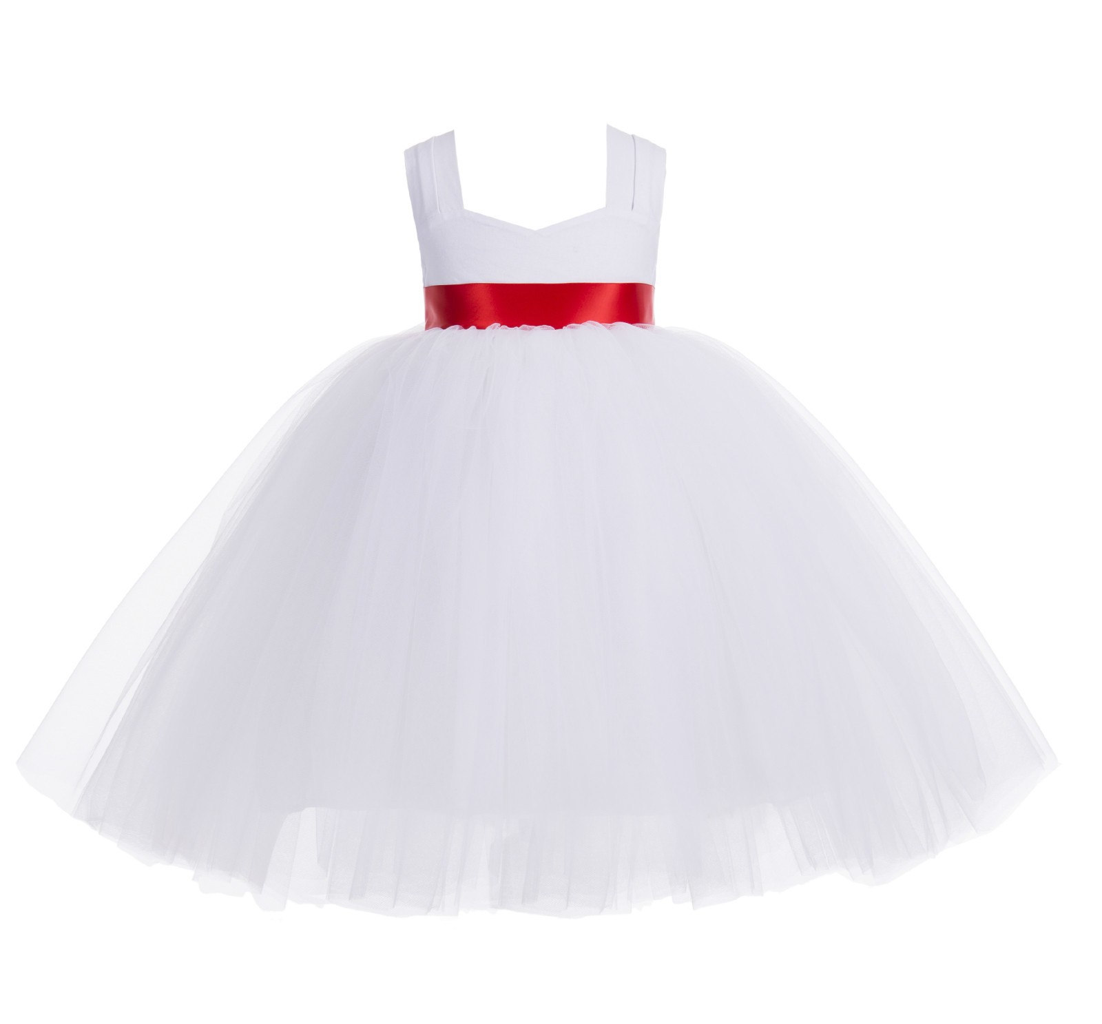 White / Red Sweetheart Neck Cotton Top Tutu Flower Girl Dress 171R