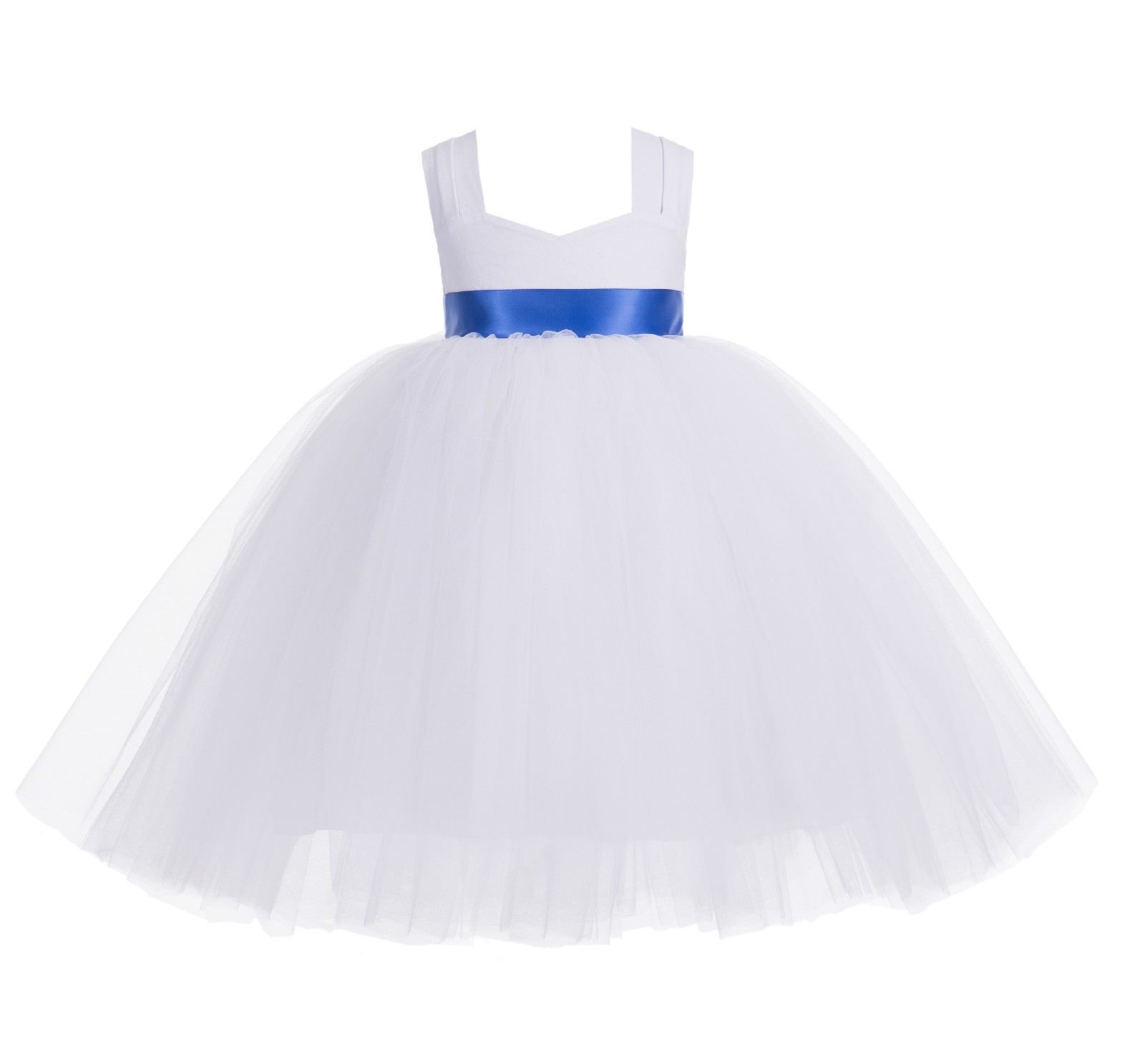 White / Royal Blue Sweetheart Neck Cotton Top Tutu Flower Girl Dress 171R