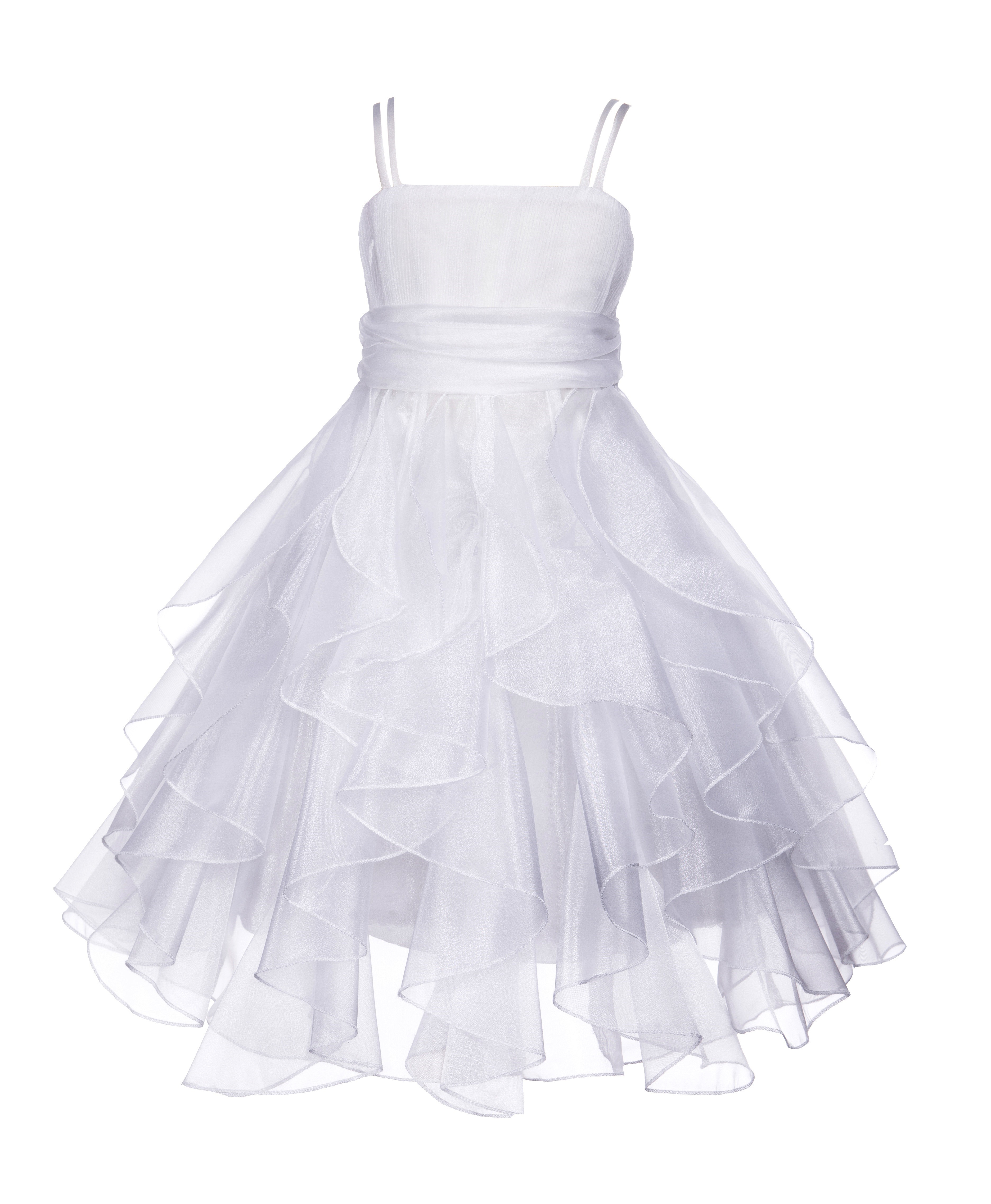 White Ruffled Bodice Spaghetti Strap Organza Flower Girl Dress 151S