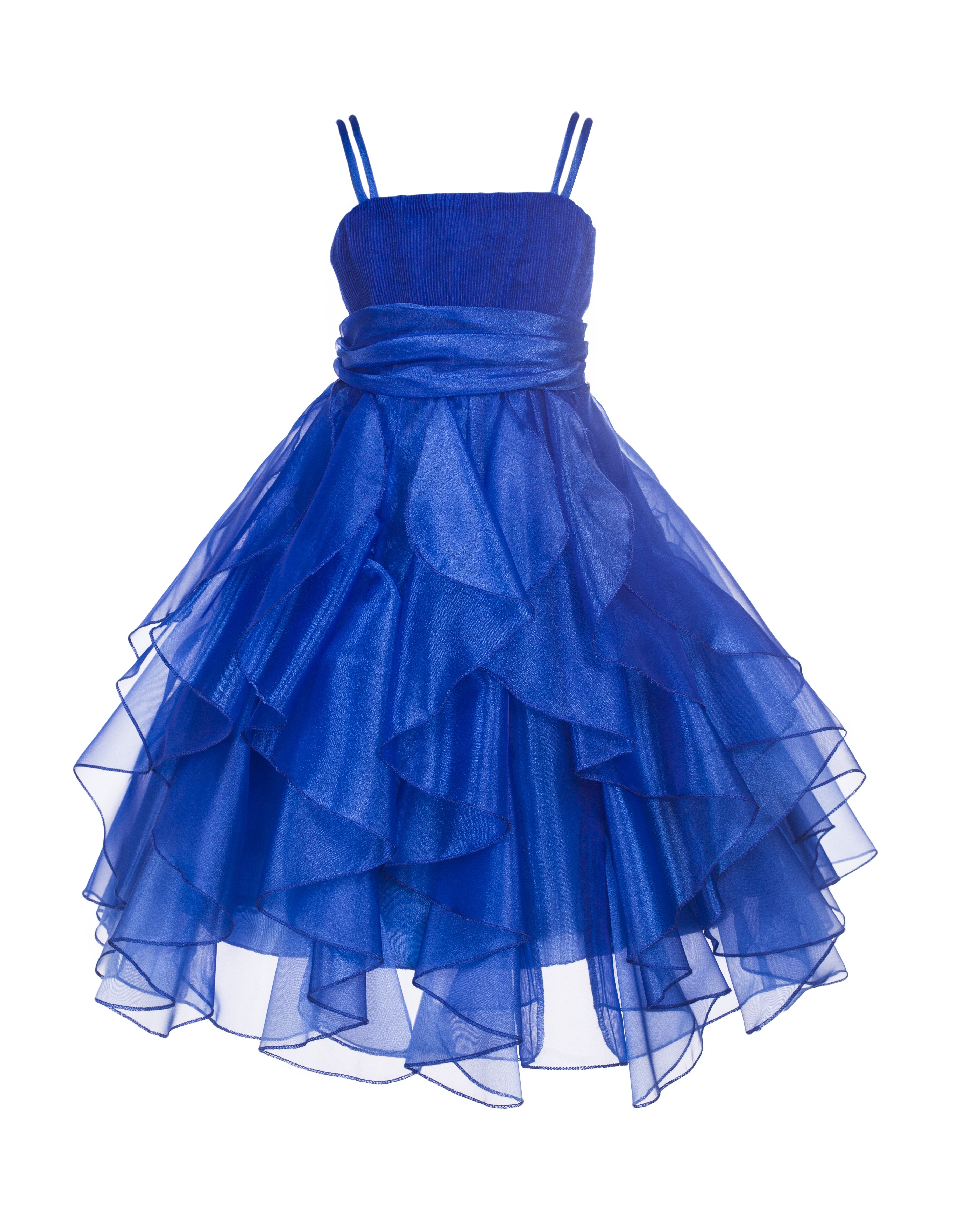 Royal Blue Ruffled Bodice Spaghetti Strap Organza Flower Girl Dress 151S