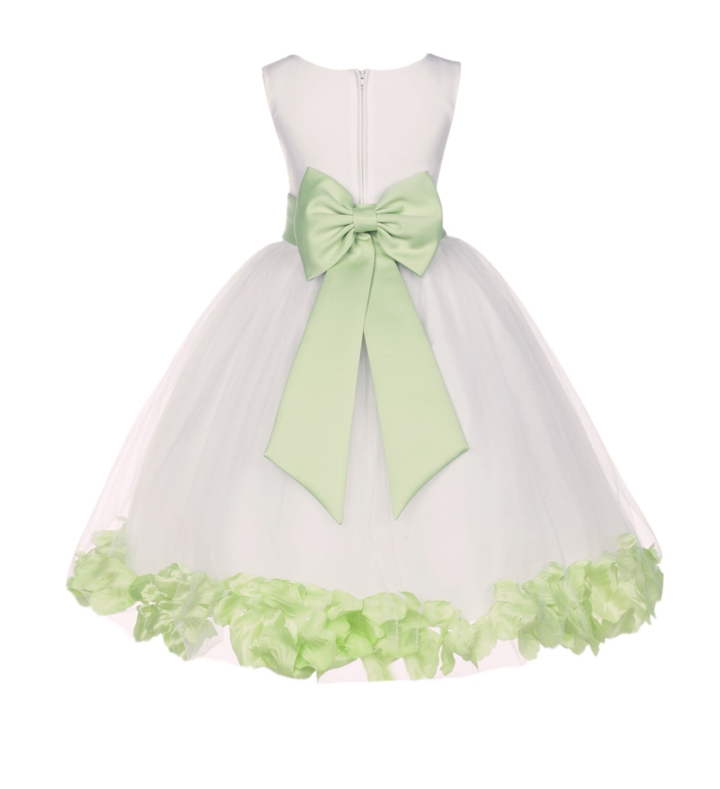 Ivory/Apple Green Tulle Rose Petals Flower Girl Dress Pageant 302T