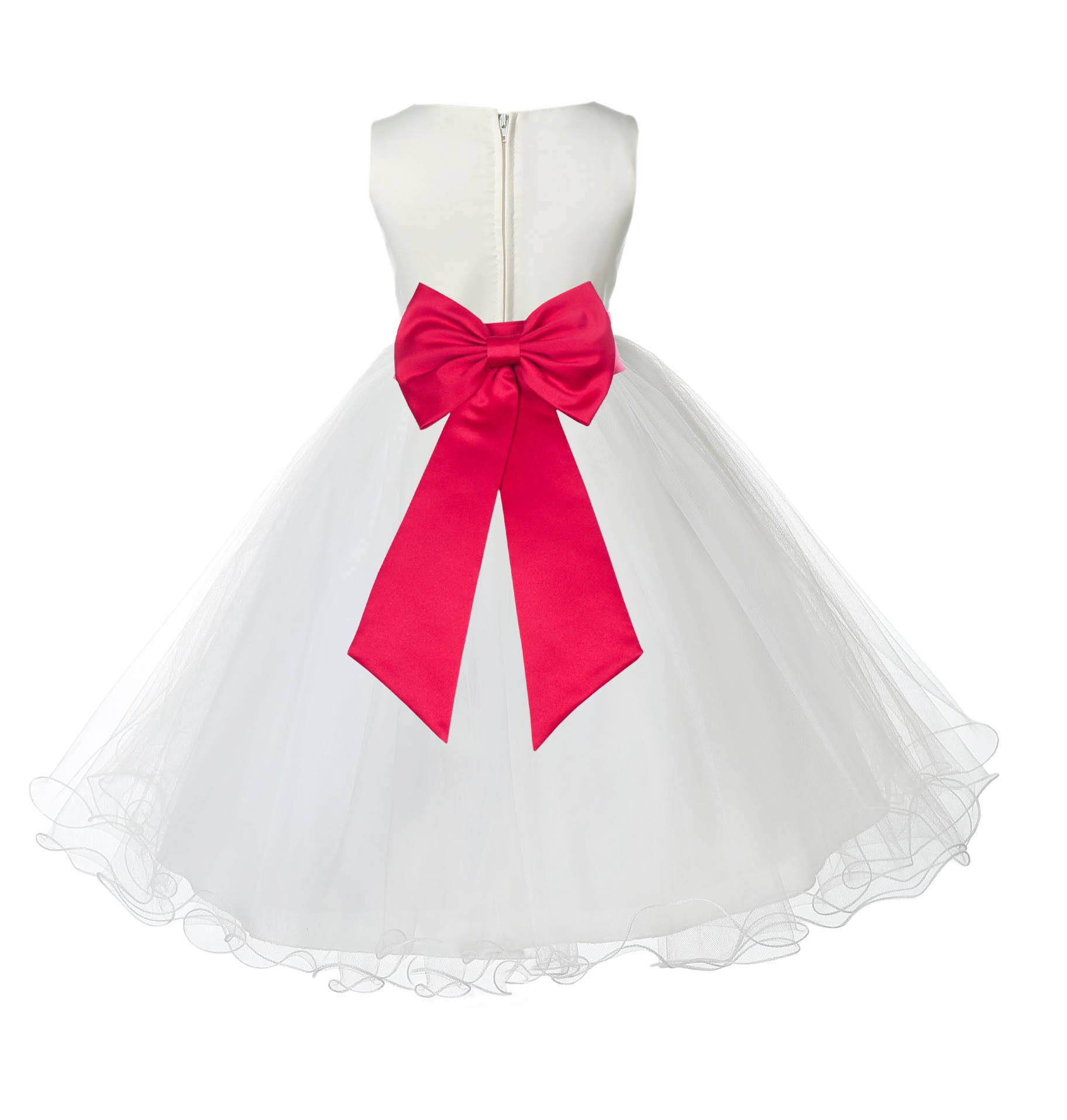 Ivory/Cherry Tulle Rattail Edge Flower Girl Dress Pageant Recital 829T