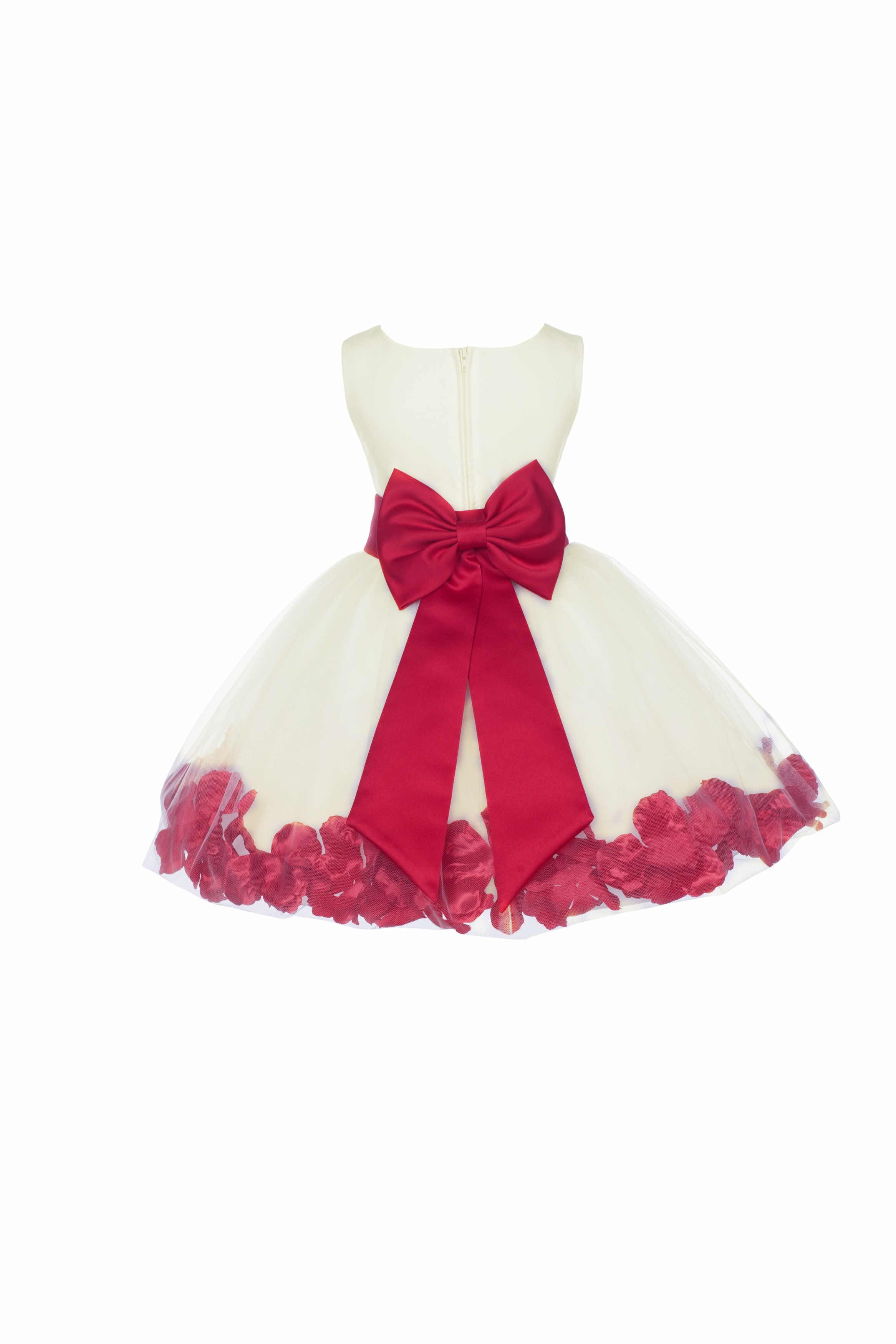 Ivory/Cherry Rose Petals Tulle Flower Girl Dress Pageant 305T