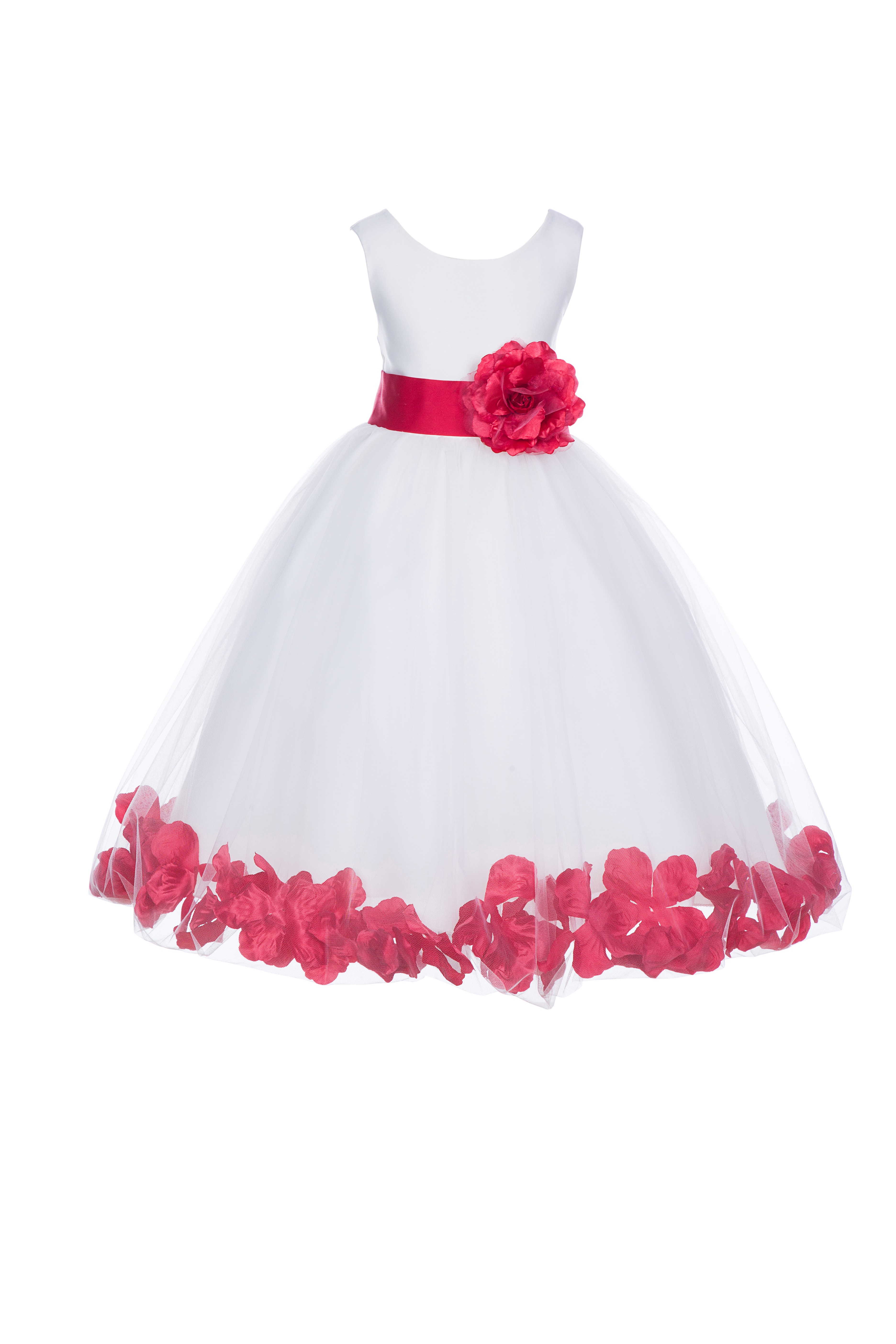 Ivory/Cherry Tulle Rose Petals Flower Girl Dress Pageant 302S