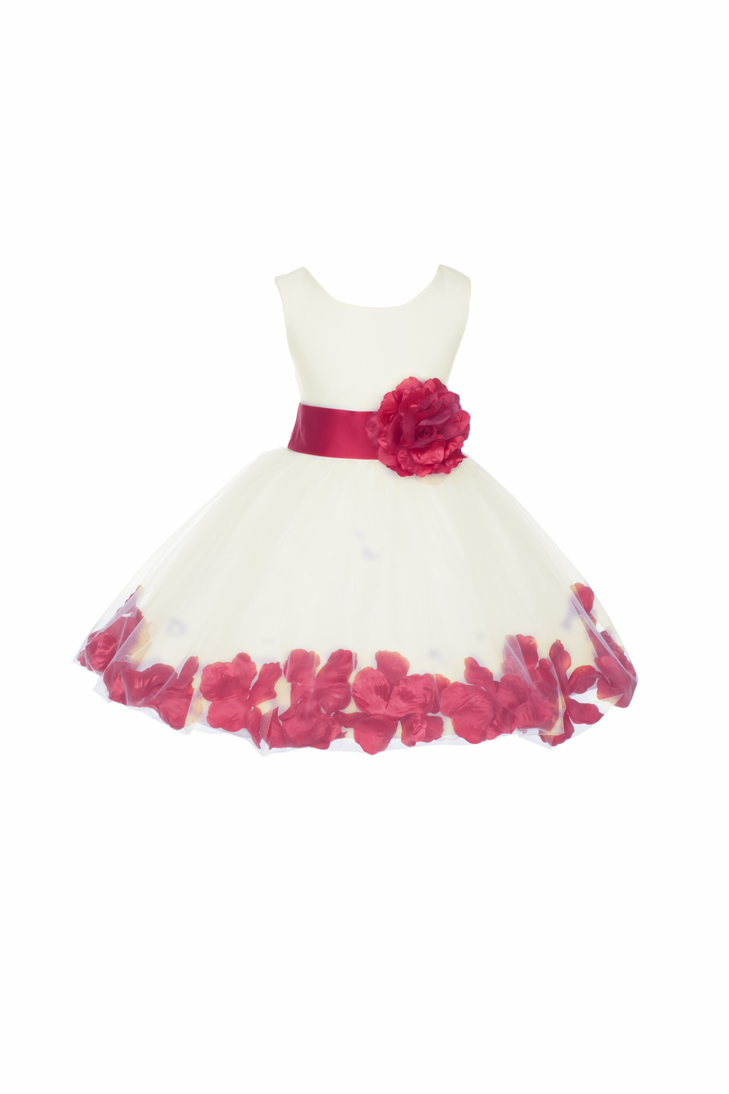 Ivory/Cherry Tulle Rose Petals Knee Length Flower Girl Dress 306S