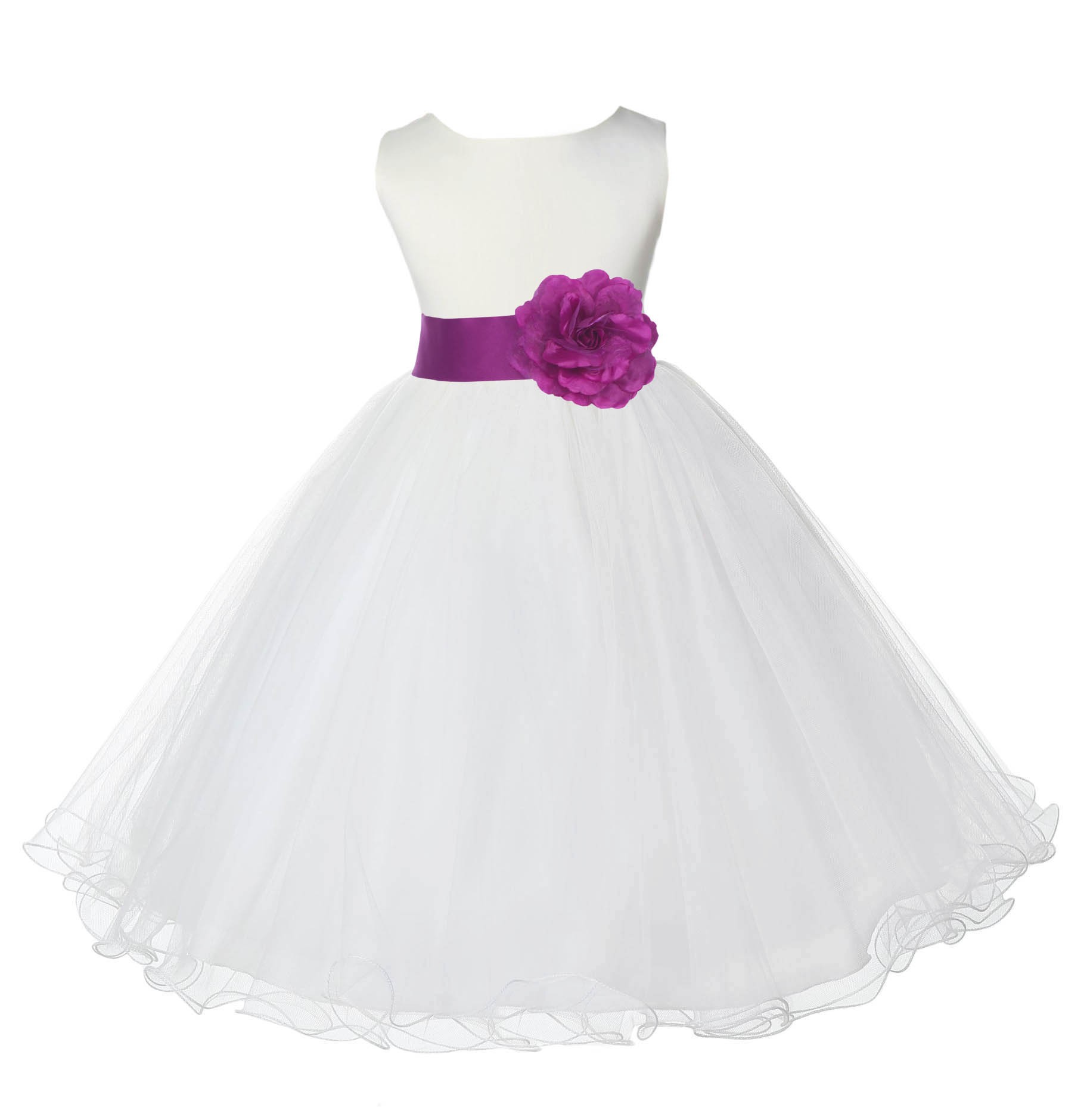 Ivory/Raspberry Tulle Rattail Edge Flower Girl Dress Pageant Recital 829T