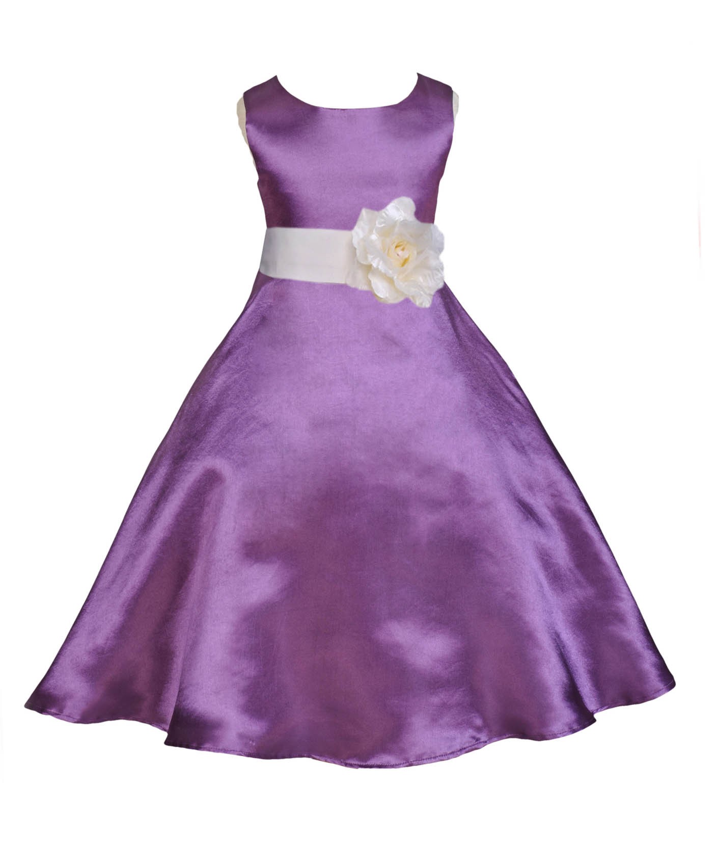 Purple/Ivory A-Line Satin Flower Girl Dress Party Recital 821T