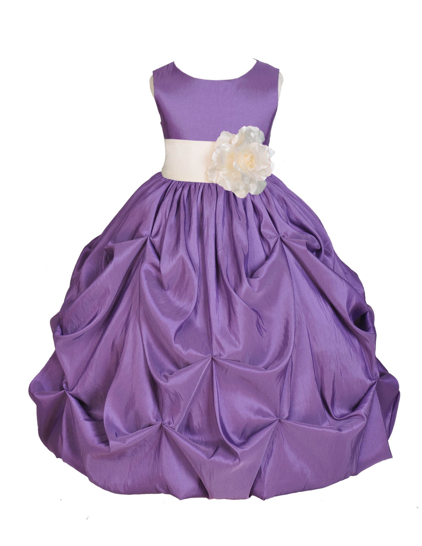 Purple/Ivory Satin Taffeta Pick-Up Bubble Flower Girl Dress 301S