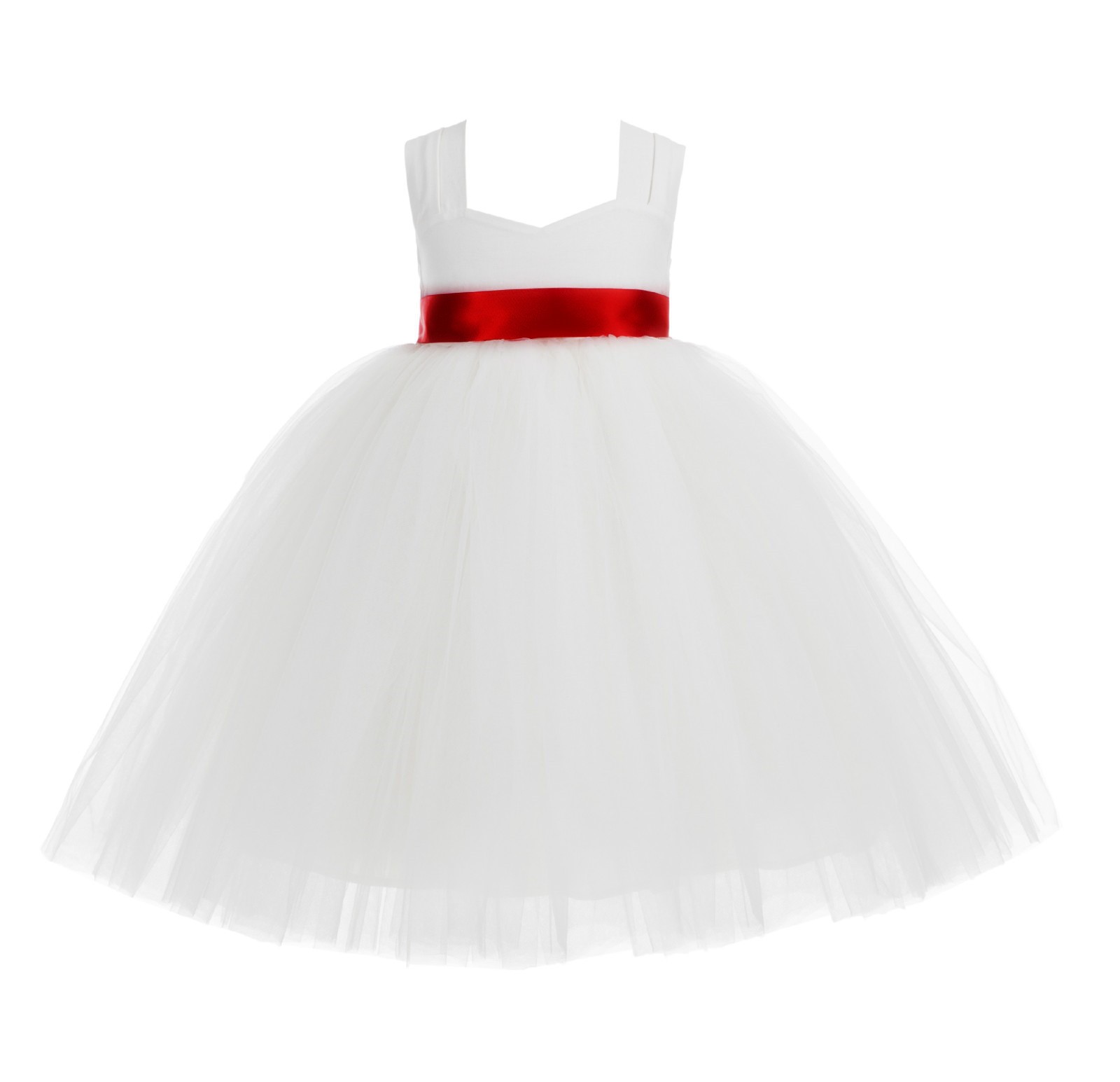 Ivory / Apple Red Sweetheart Neck Cotton Top Tutu Flower Girl Dress 171