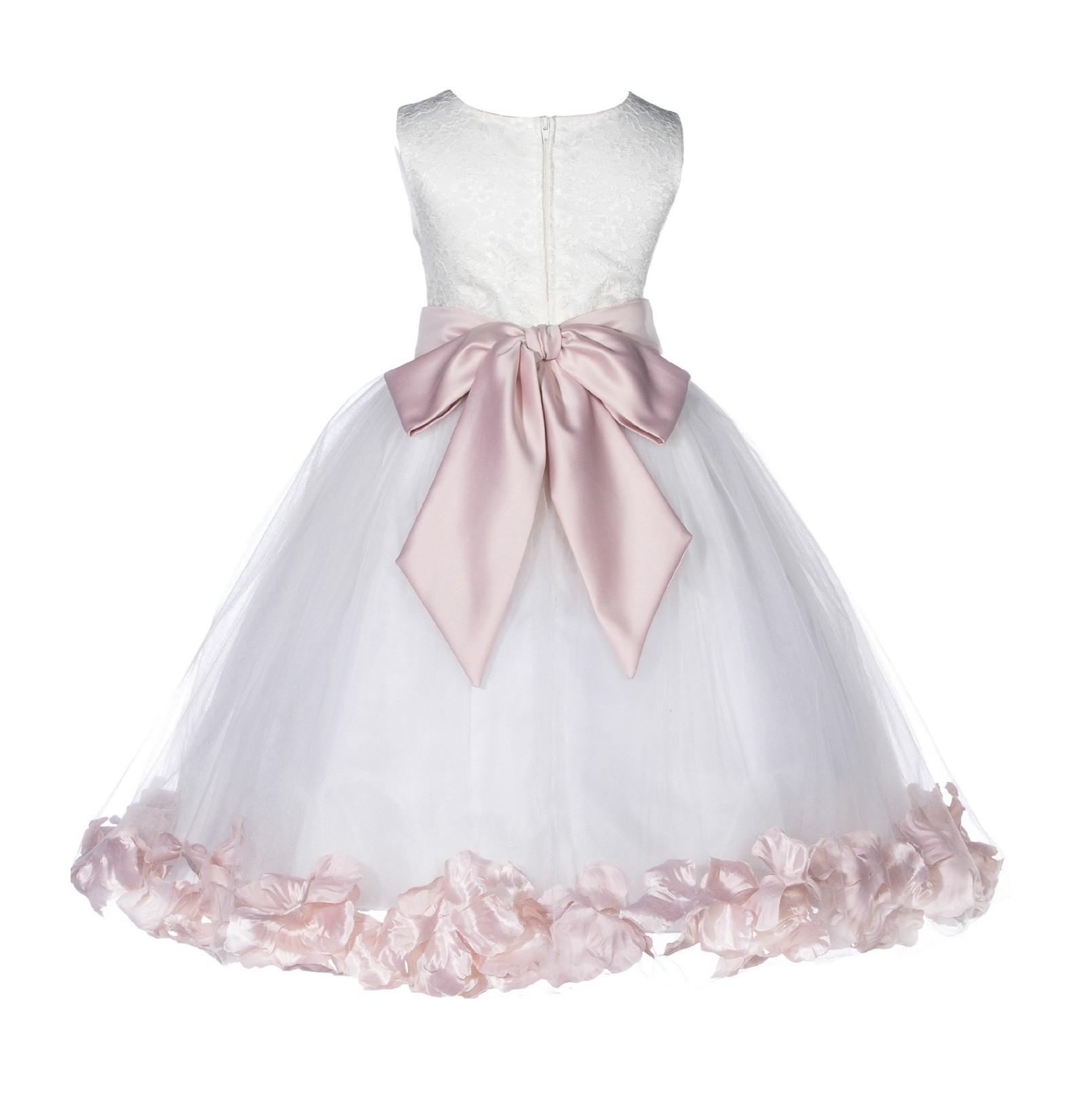 Ivory/Blush Lace Top Tulle Floral Petals Flower Girl Dress 165S