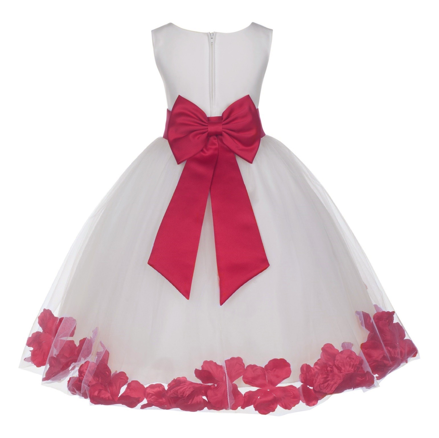 Ivory/Cherry Tulle Rose Petals Flower Girl Dress Pageant 302T