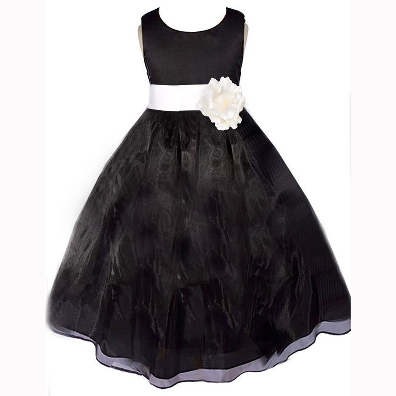 Black/Ivory Satin Bodice Organza Skirt Flower Girl Dress 841T