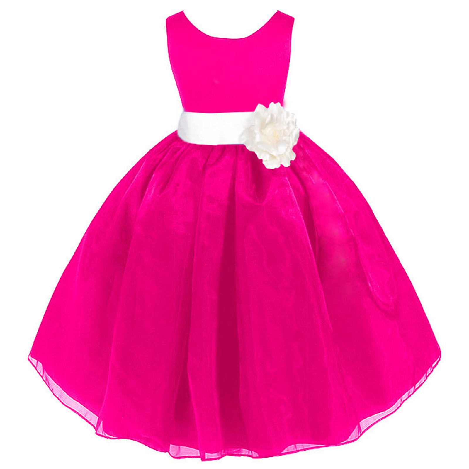 Fuchsia/Ivory Satin Bodice Organza Skirt Flower Girl Dress 841T