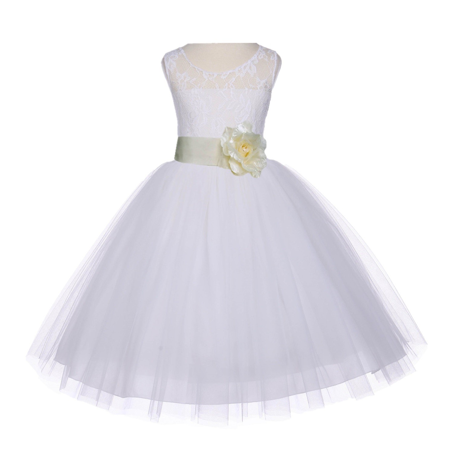 Ivory/Ivory Floral Lace Bodice Tulle Flower Girl Dress Bridesmaid 153S