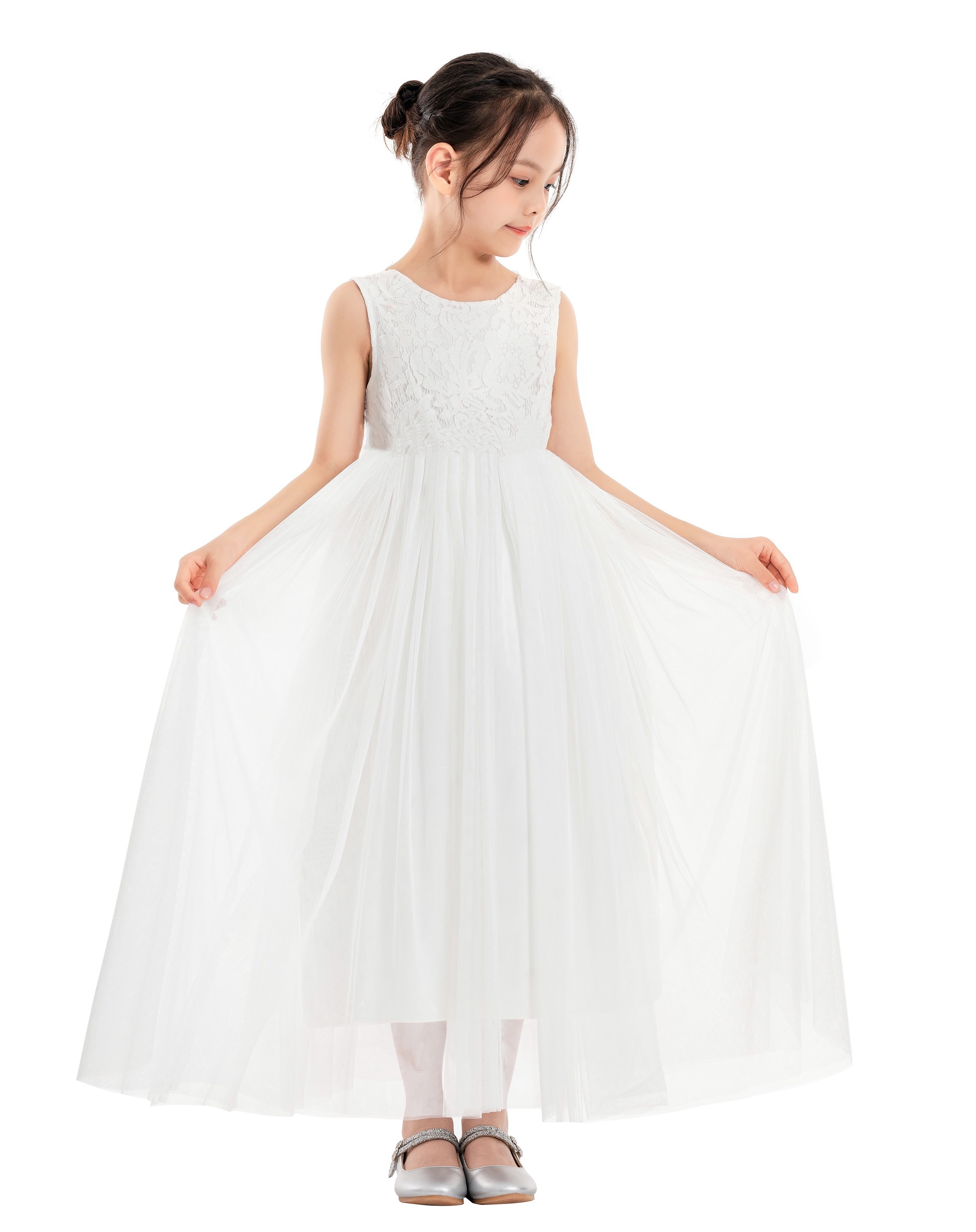 Ivory Backless V-Back Lace A-Line Flower Girl Dress 207