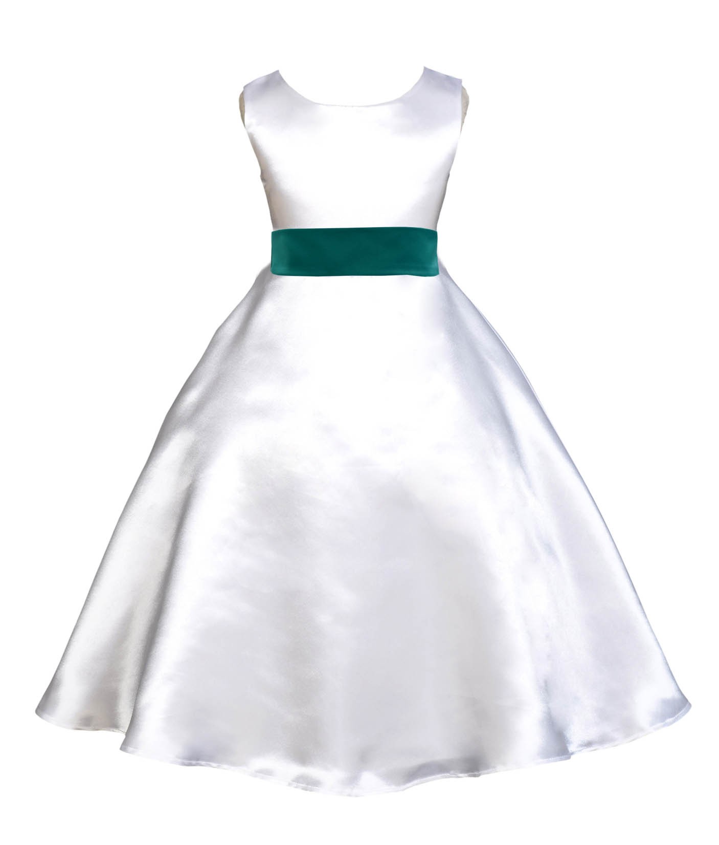 White/Jade A-Line Satin Flower Girl Dress Wedding Bridal 821S