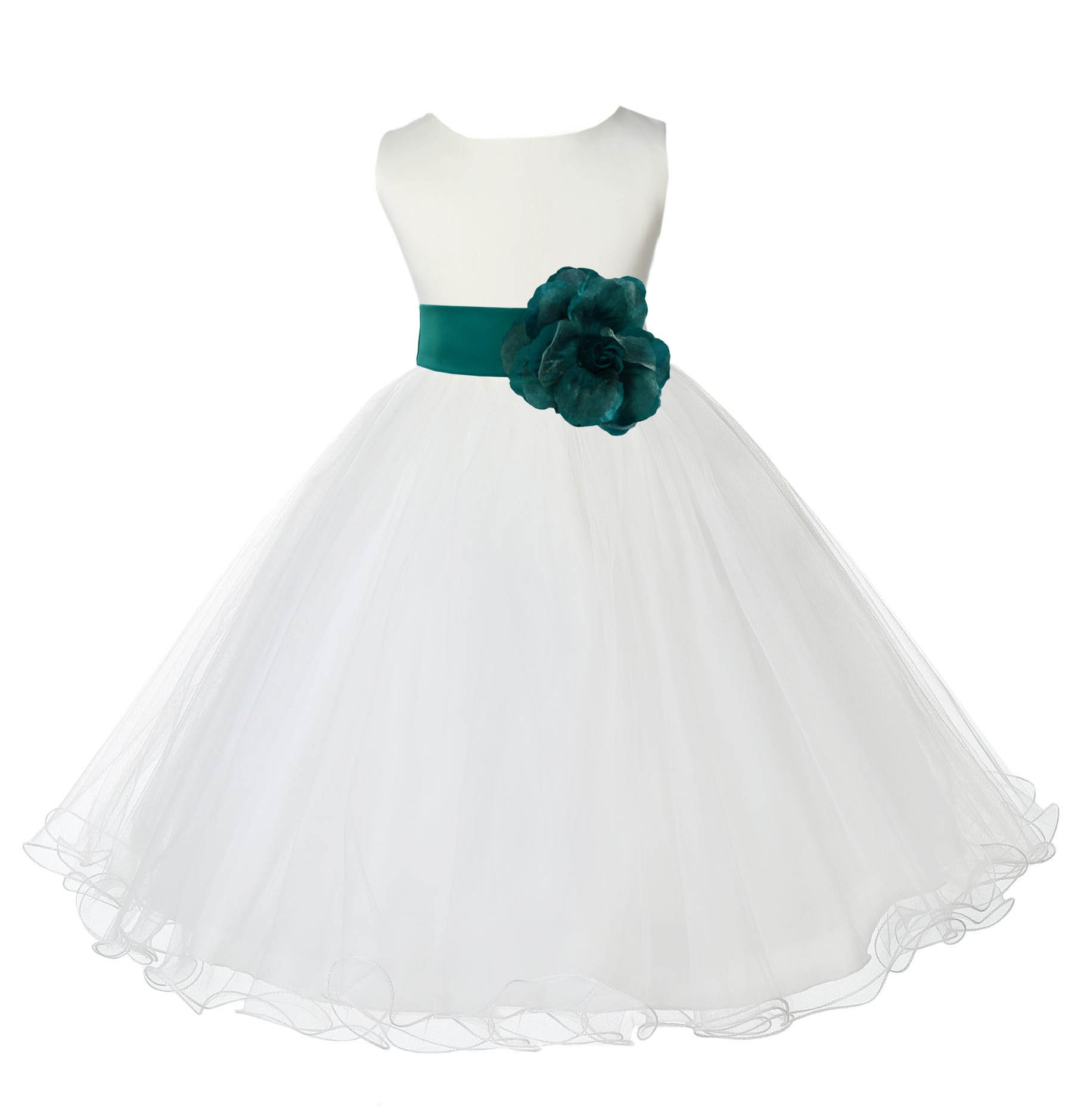 Ivory/Jade Tulle Rattail Edge Flower Girl Dress Pageant Recital 829S
