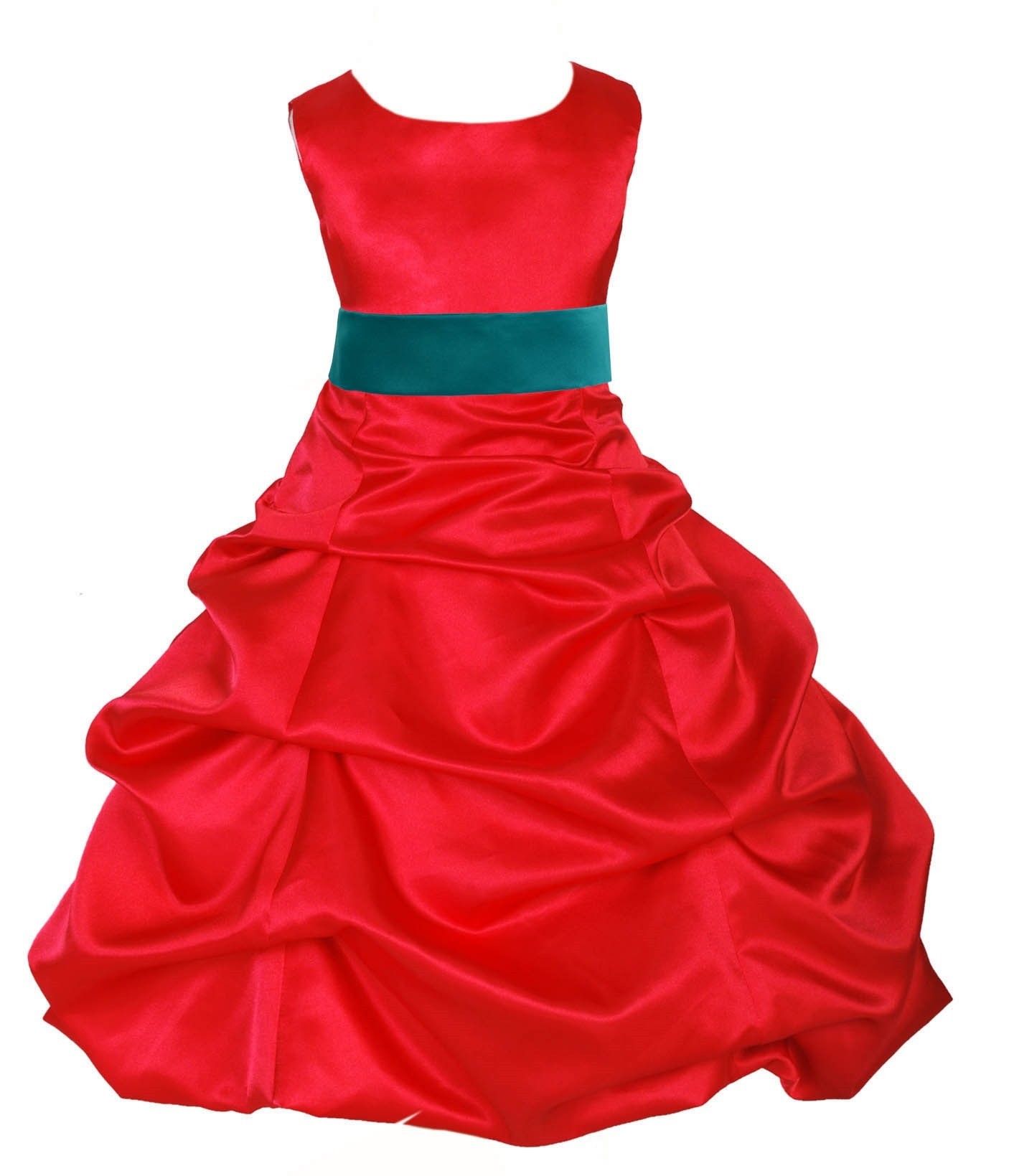 Red/Jade Satin Pick-Up Bubble Flower Girl Dress Christmas 806S