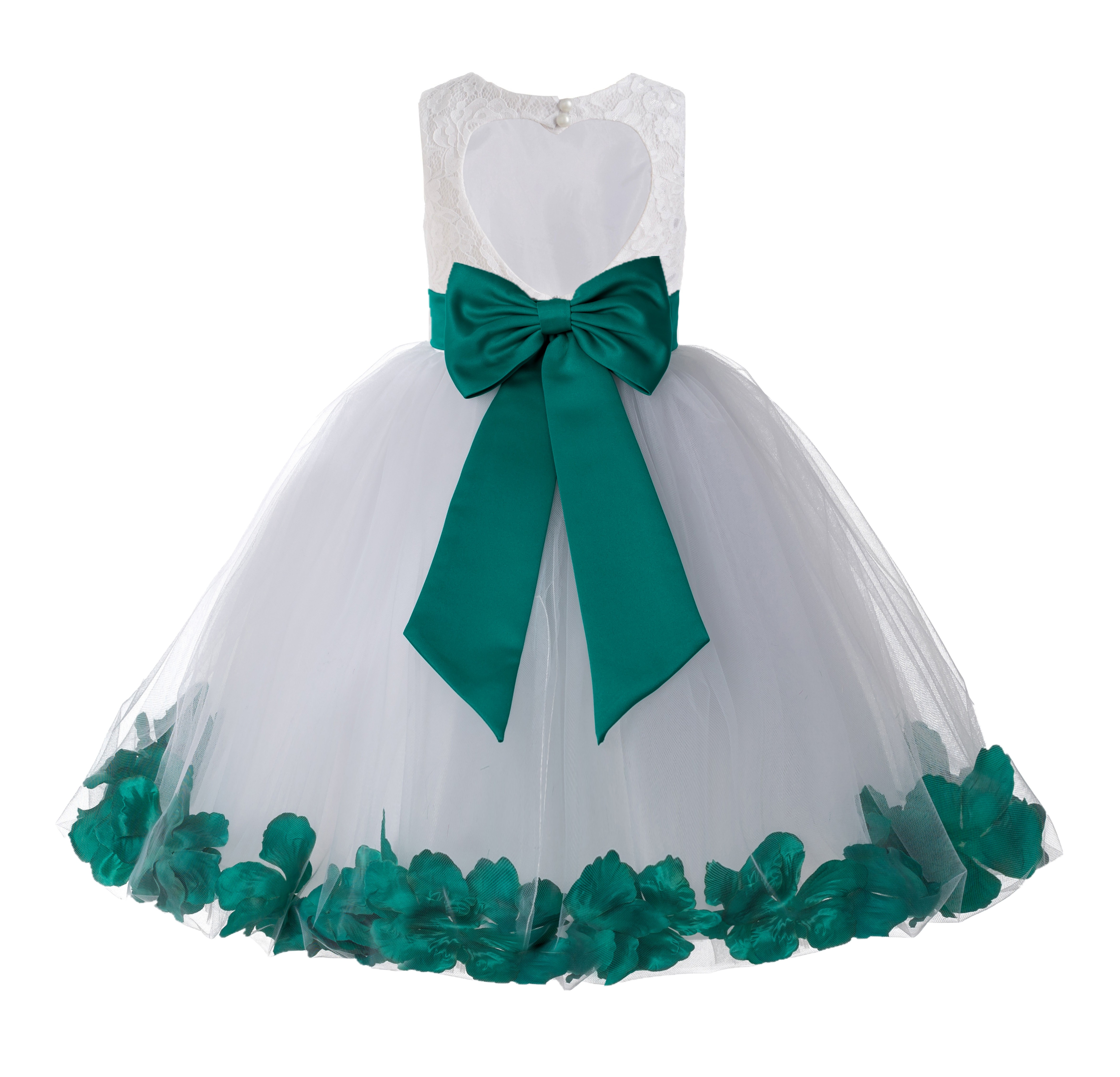 Ivory / Jade Floral Lace Heart Cutout Flower Girl Dress with Petals 185T