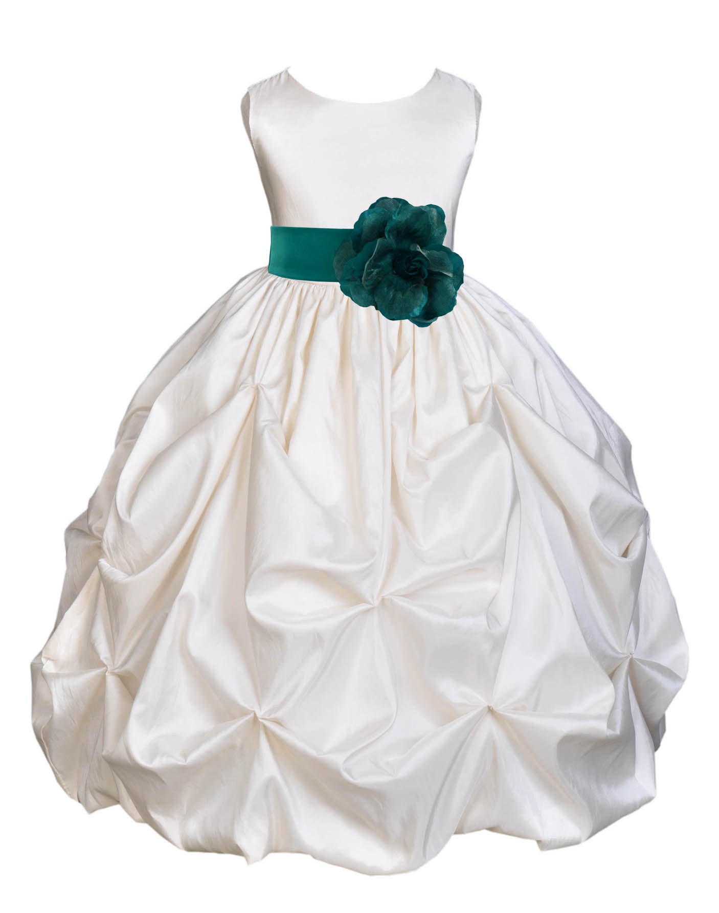 Ivory/Jade Satin Taffeta Pick-Up Bubble Flower Girl Dress 301T