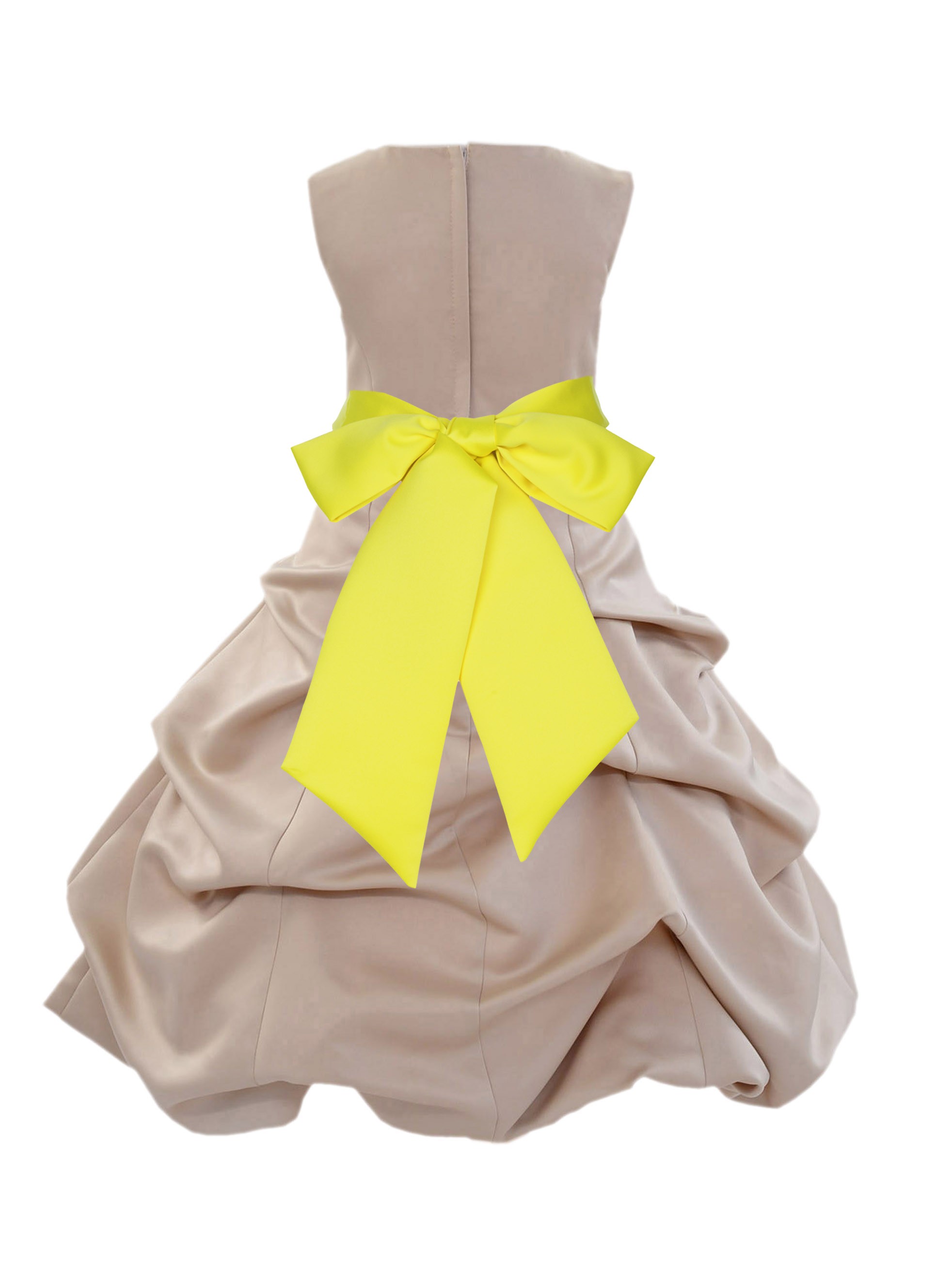 Champagne/Lemon Satin Pick-Up Bubble Flower Girl Dress Princess 806S
